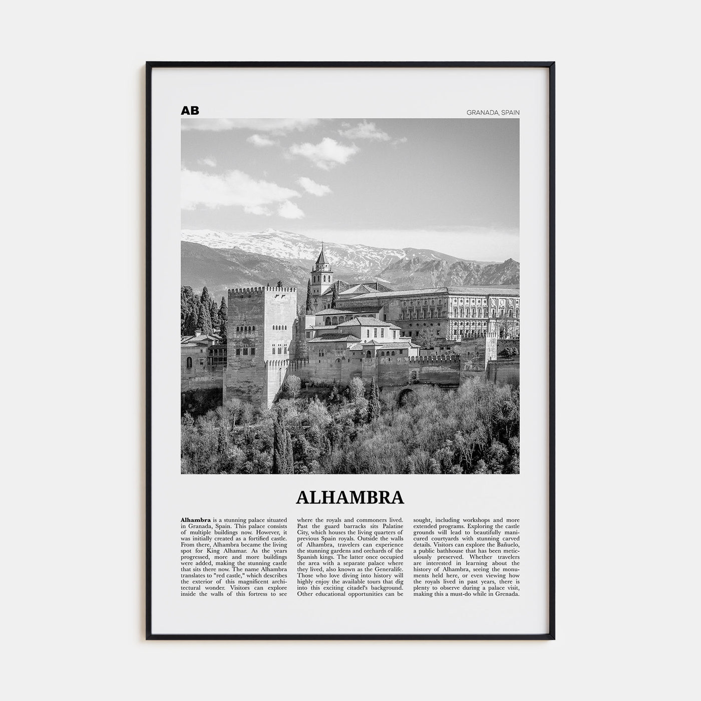 Alhambra Travel B&W Poster