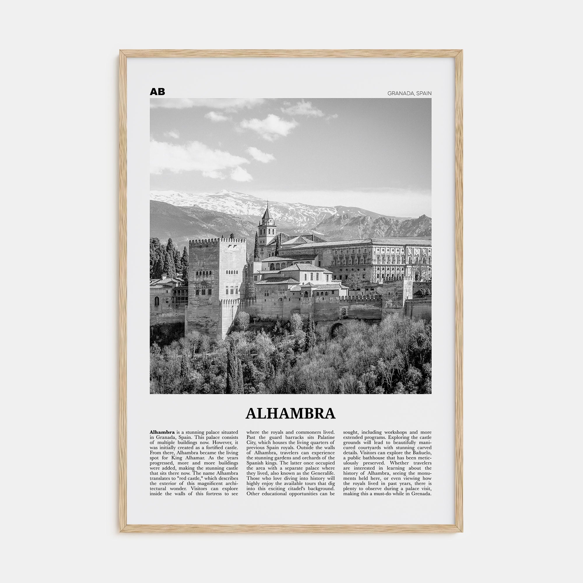 Alhambra Travel B&W Poster