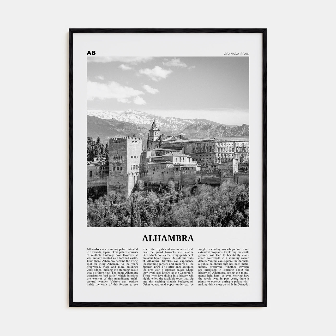 Alhambra Travel B&W Poster