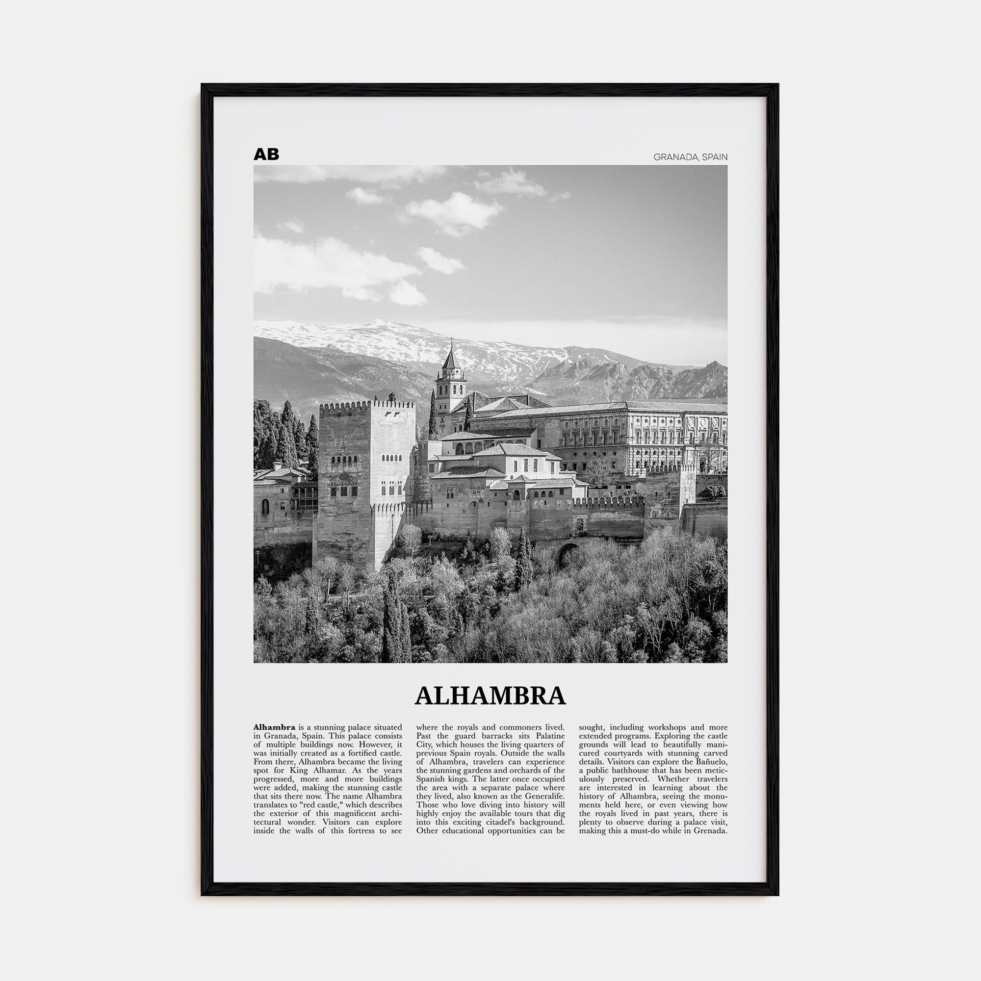 Alhambra Travel B&W Poster