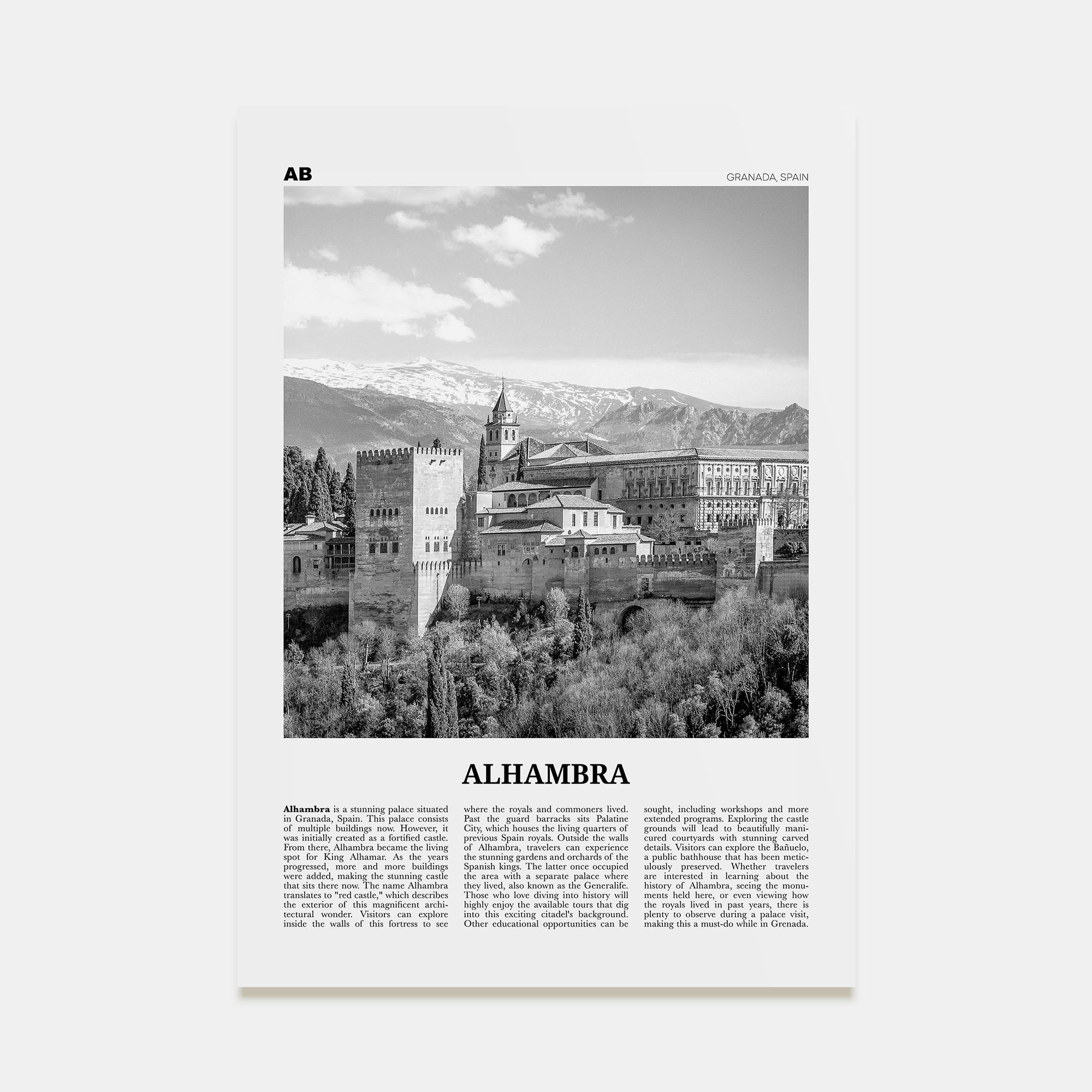 Alhambra Travel B&W Poster