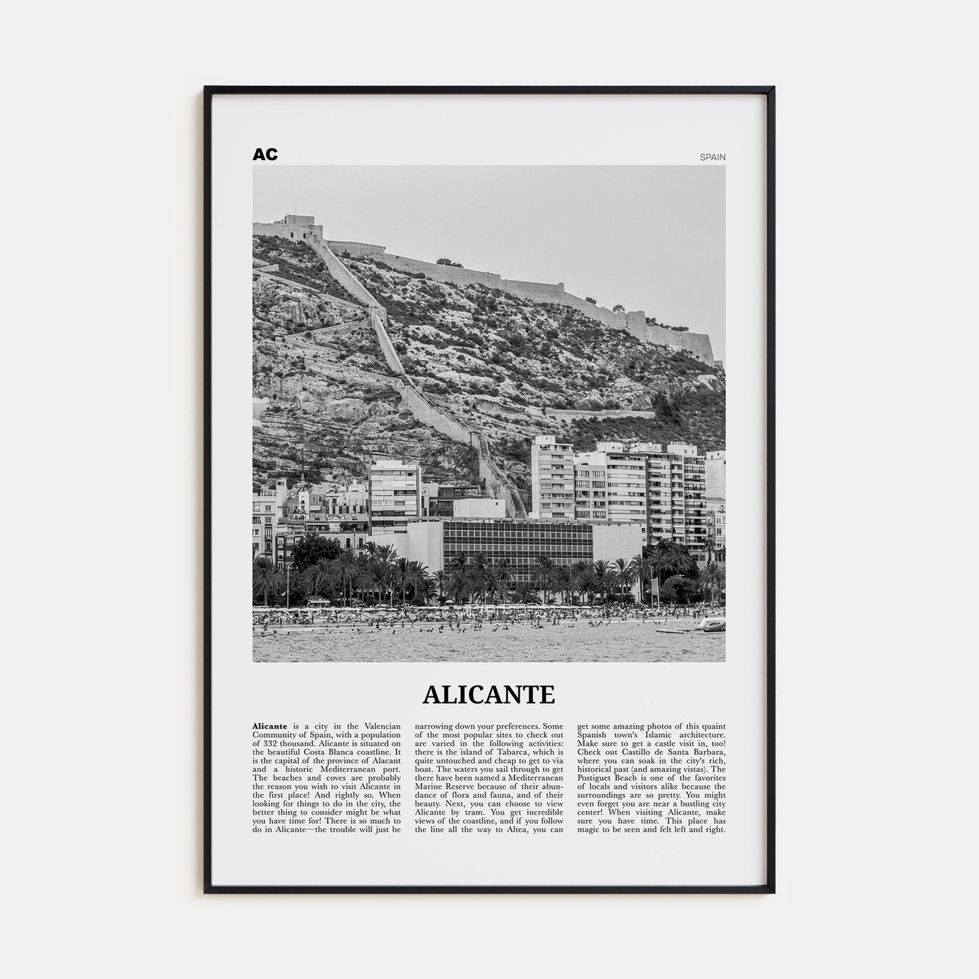 Alicante Travel B&W Poster