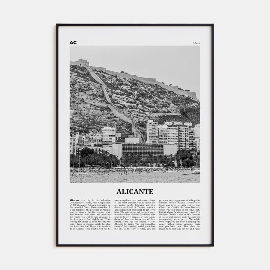 Alicante Travel B&W Poster
