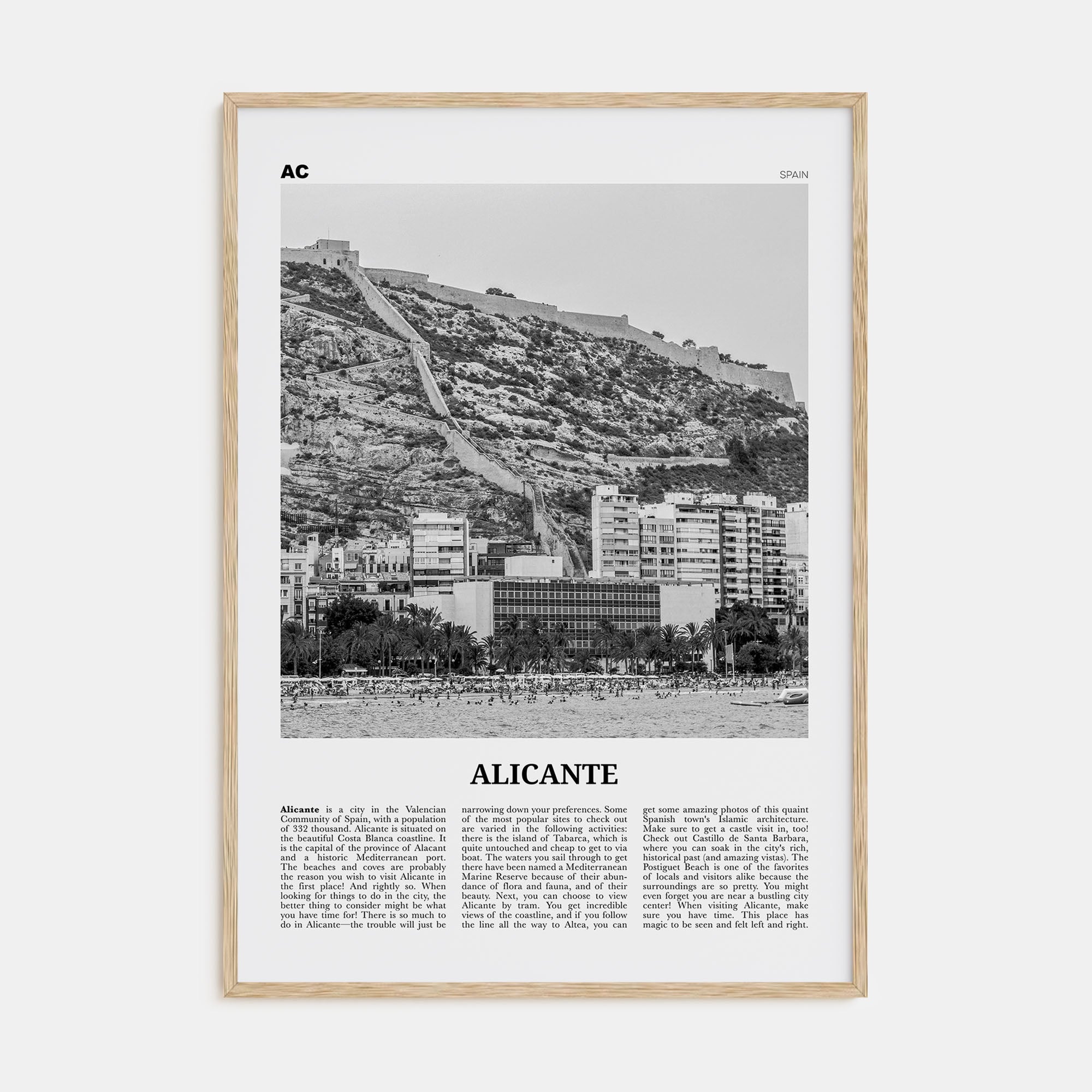 Alicante Travel B&W Poster