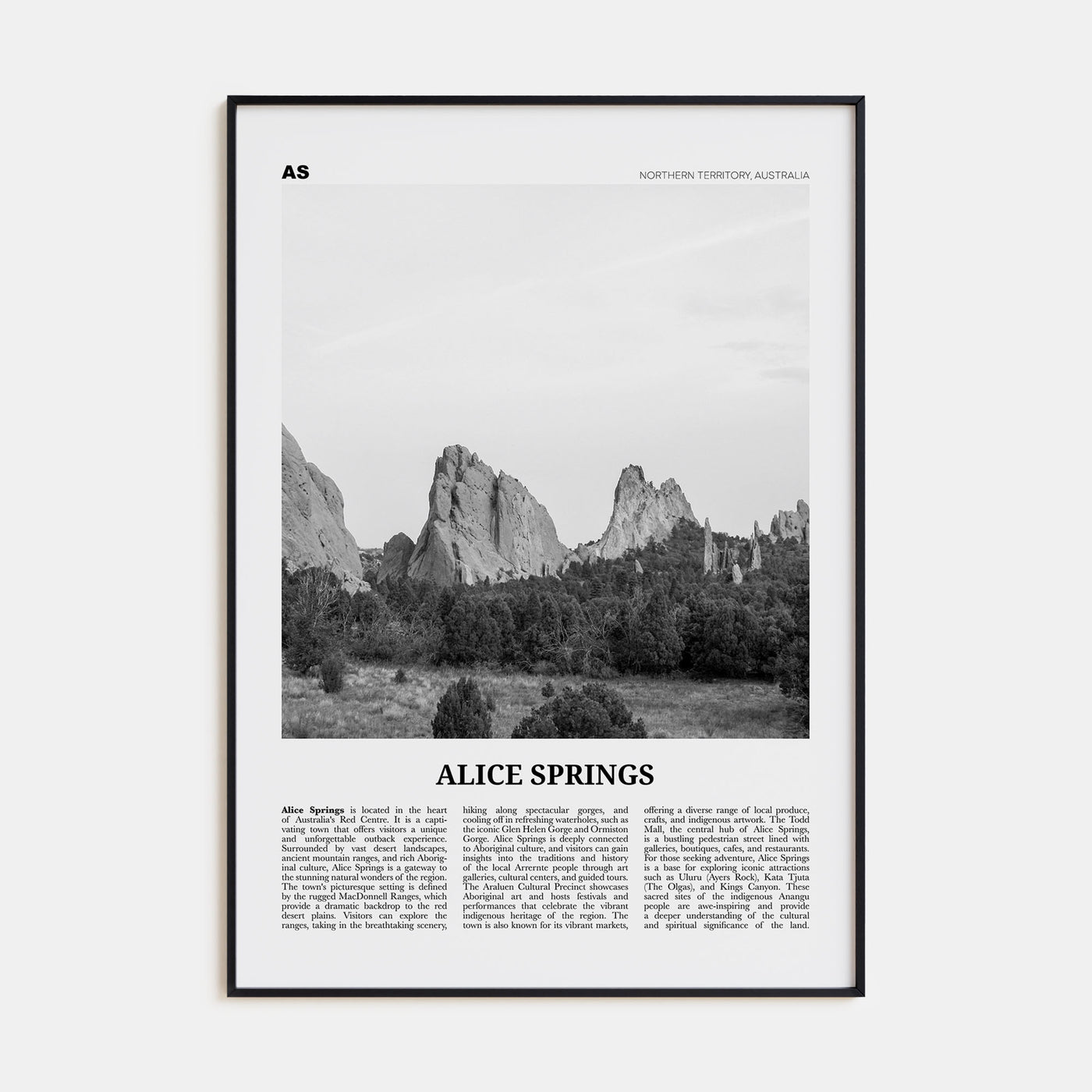 Alice Springs Travel B&W Poster