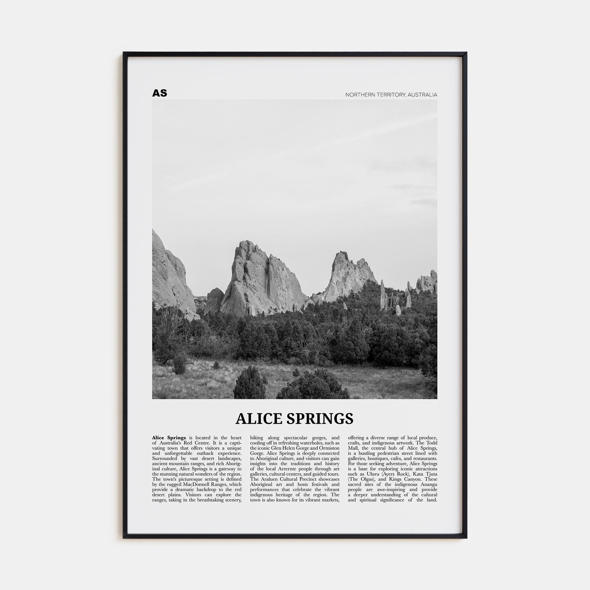 Alice Springs Travel B&W Poster