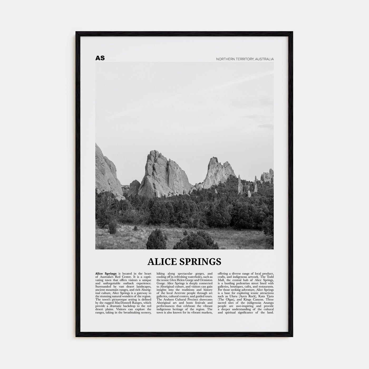 Alice Springs Travel B&W Poster
