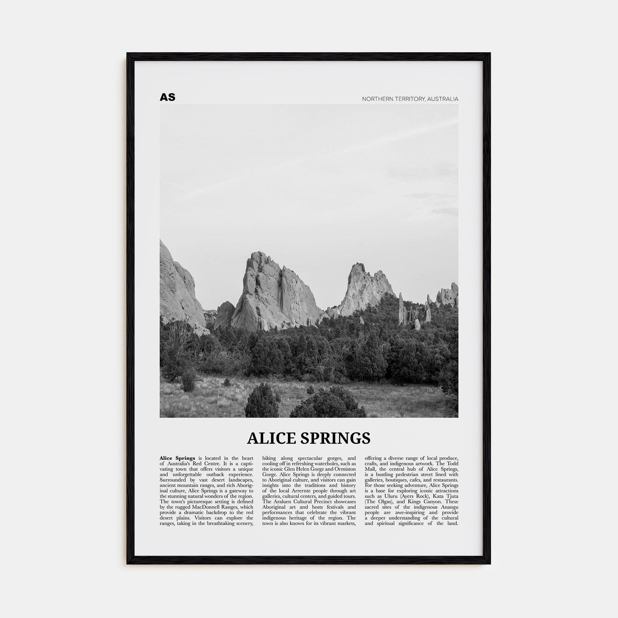 Alice Springs Travel B&W Poster