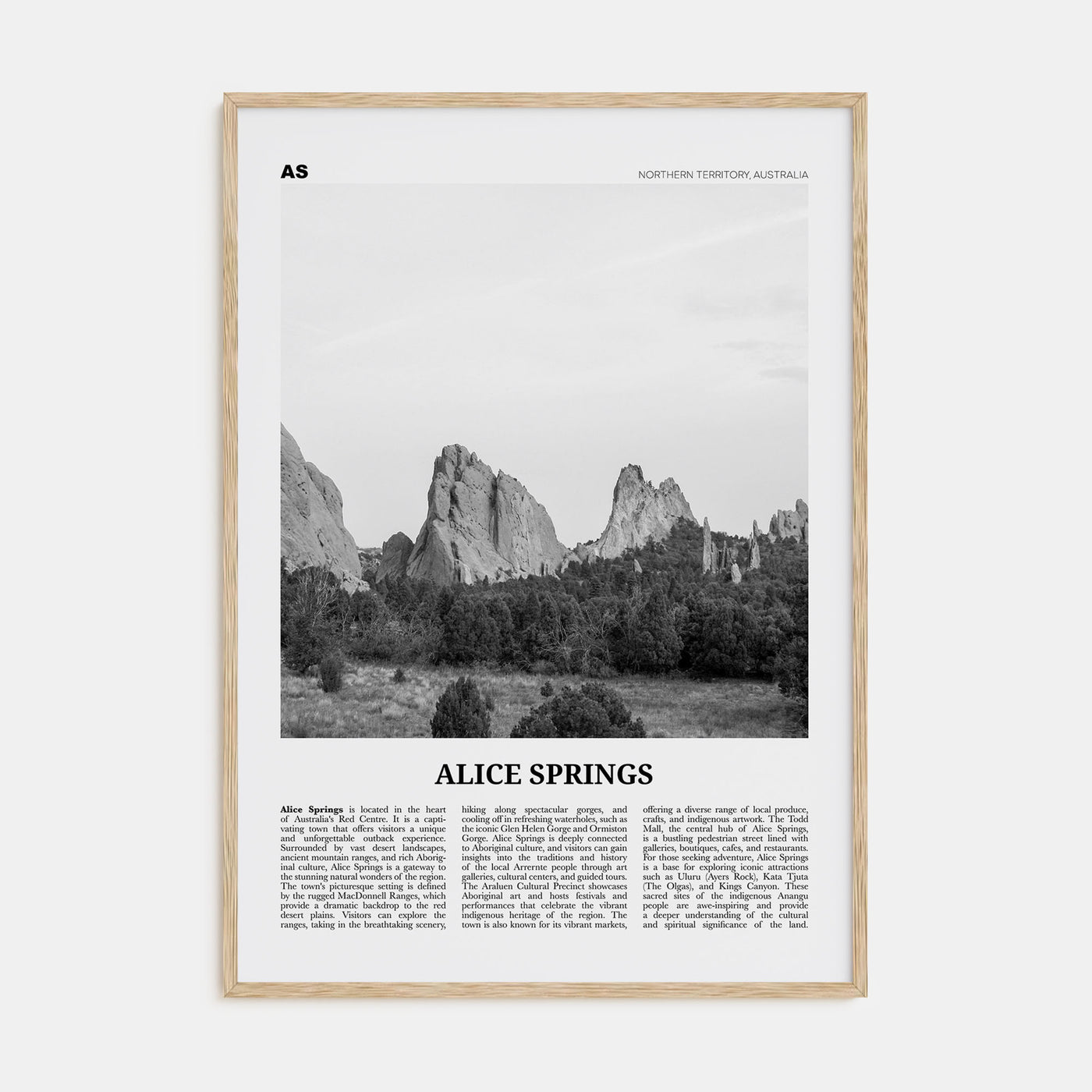 Alice Springs Travel B&W Poster