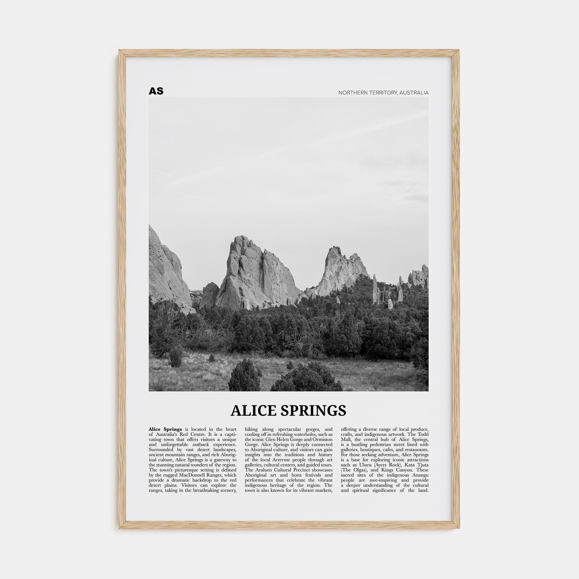 Alice Springs Travel B&W Poster