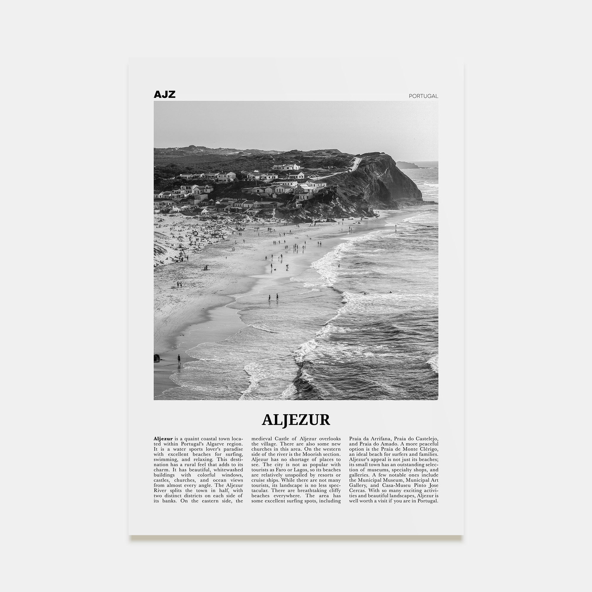 Aljezur Travel B&W Poster
