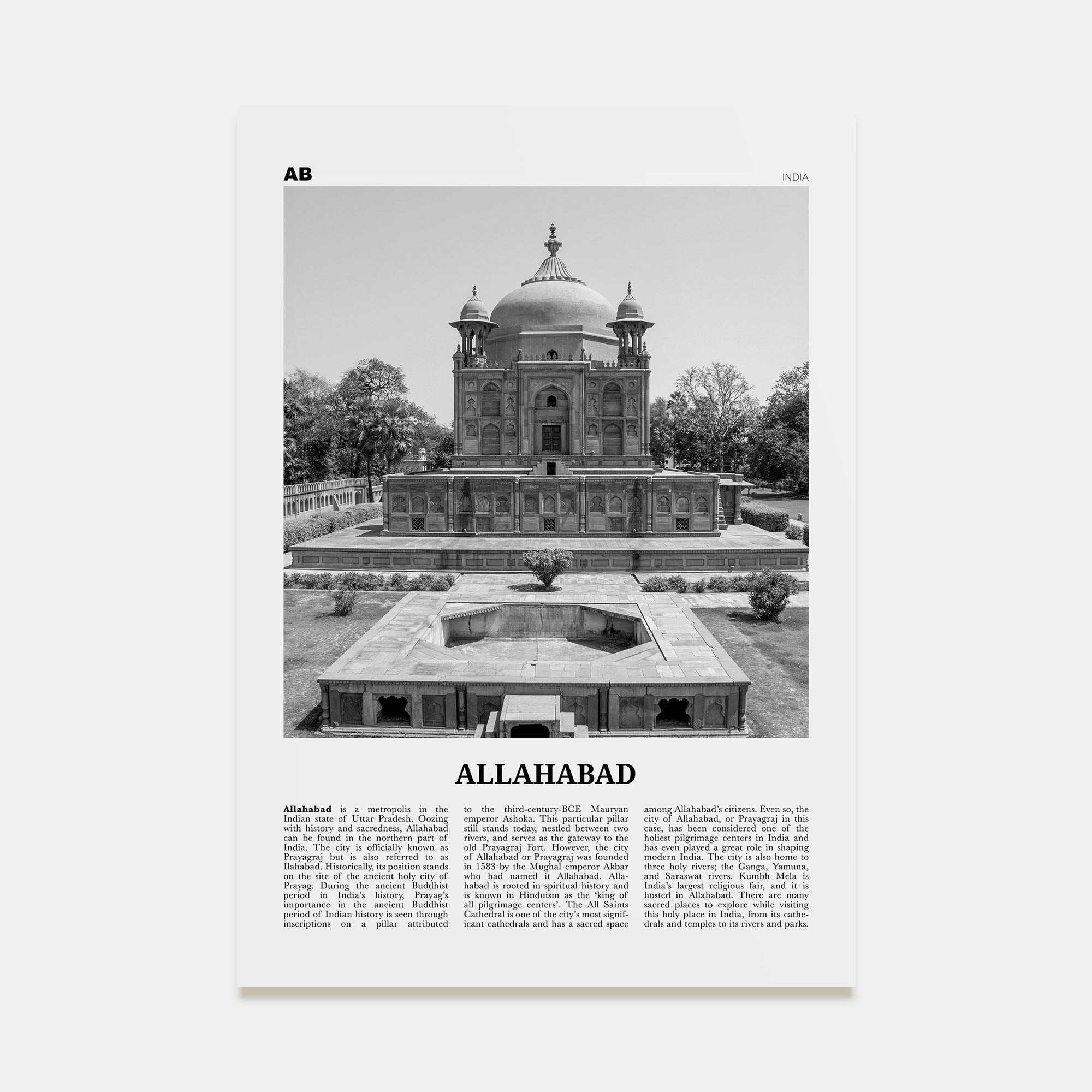 Allahabad Travel B&W Poster