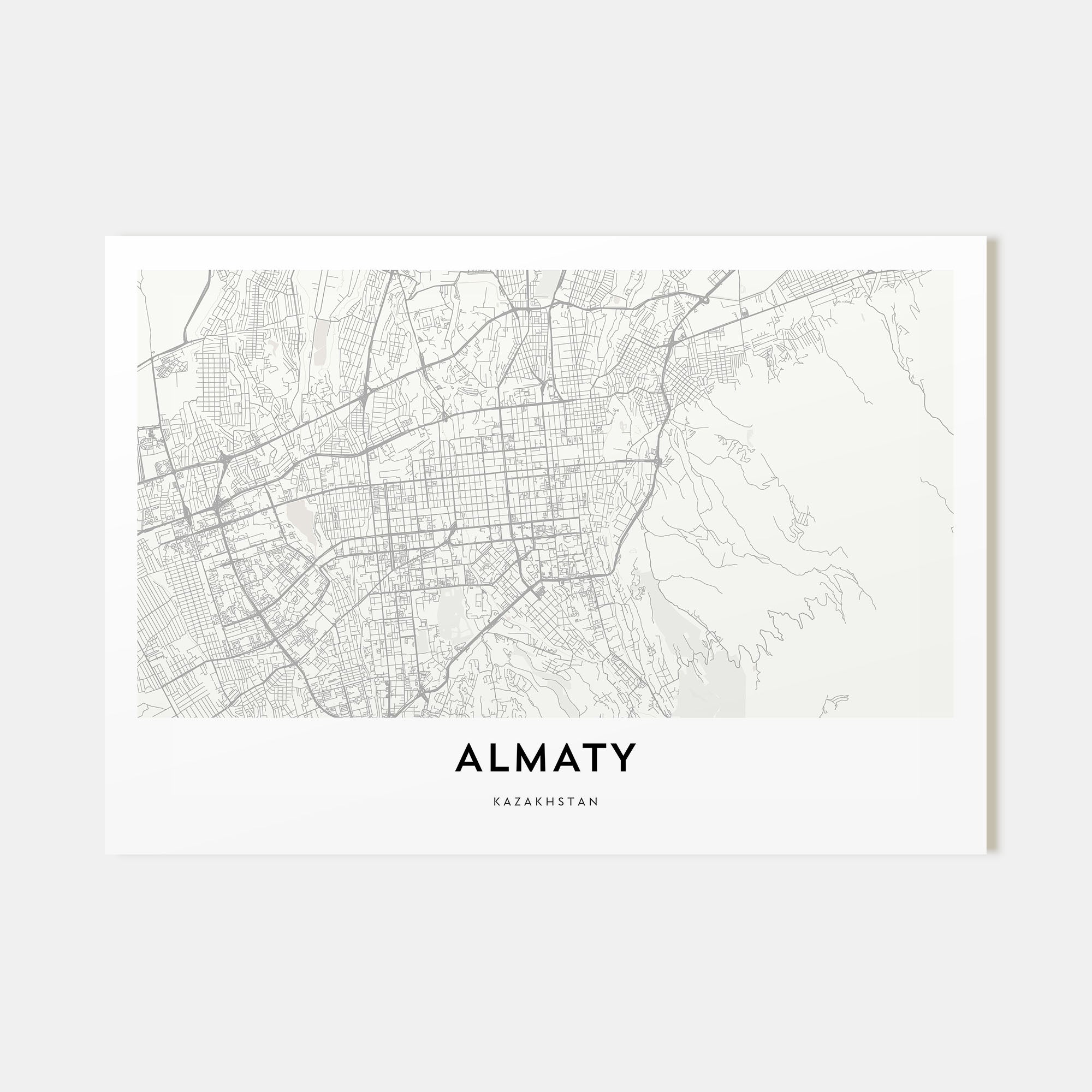Almaty Map Landscape Poster