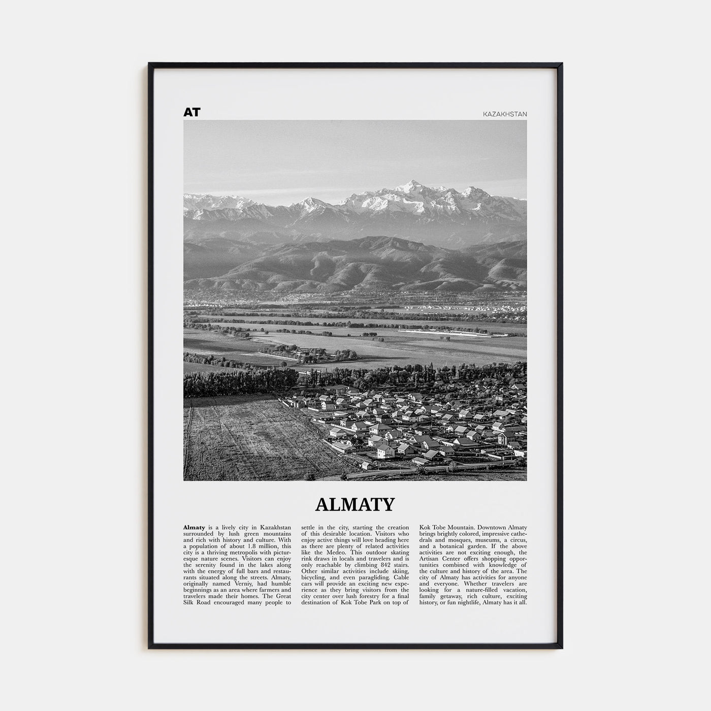 Almaty Travel B&W Poster