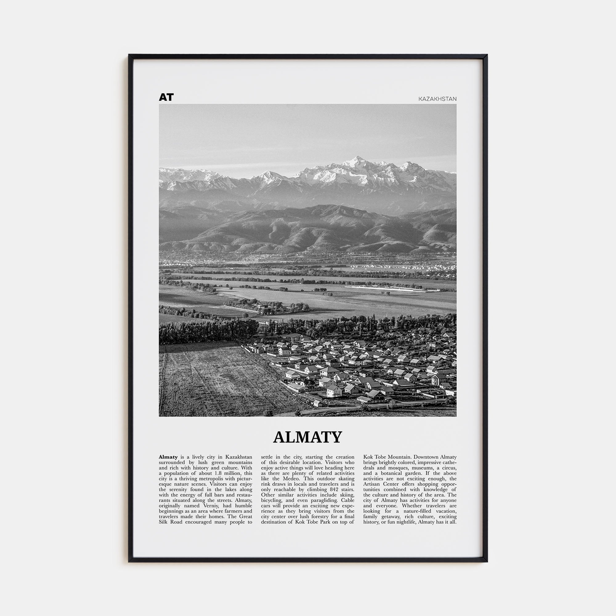 Almaty Travel B&W Poster