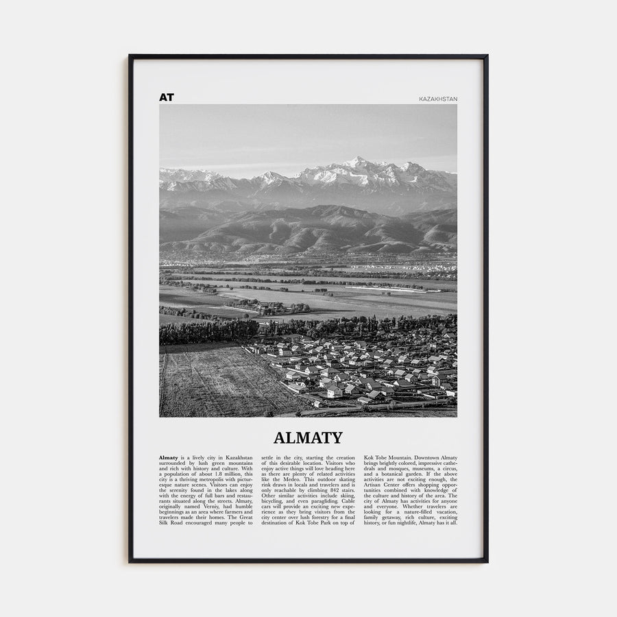 Almaty Travel B&W Poster