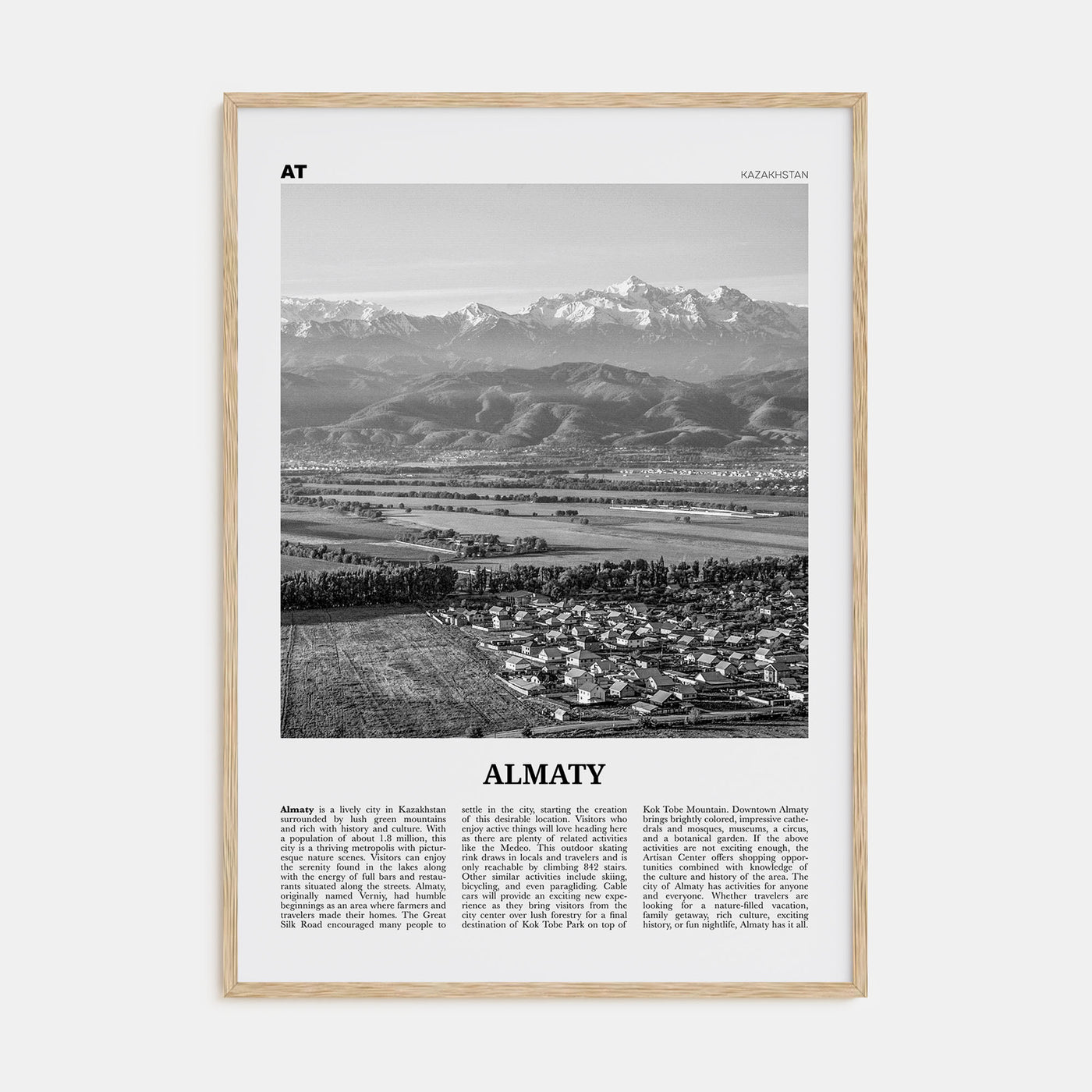 Almaty Travel B&W Poster