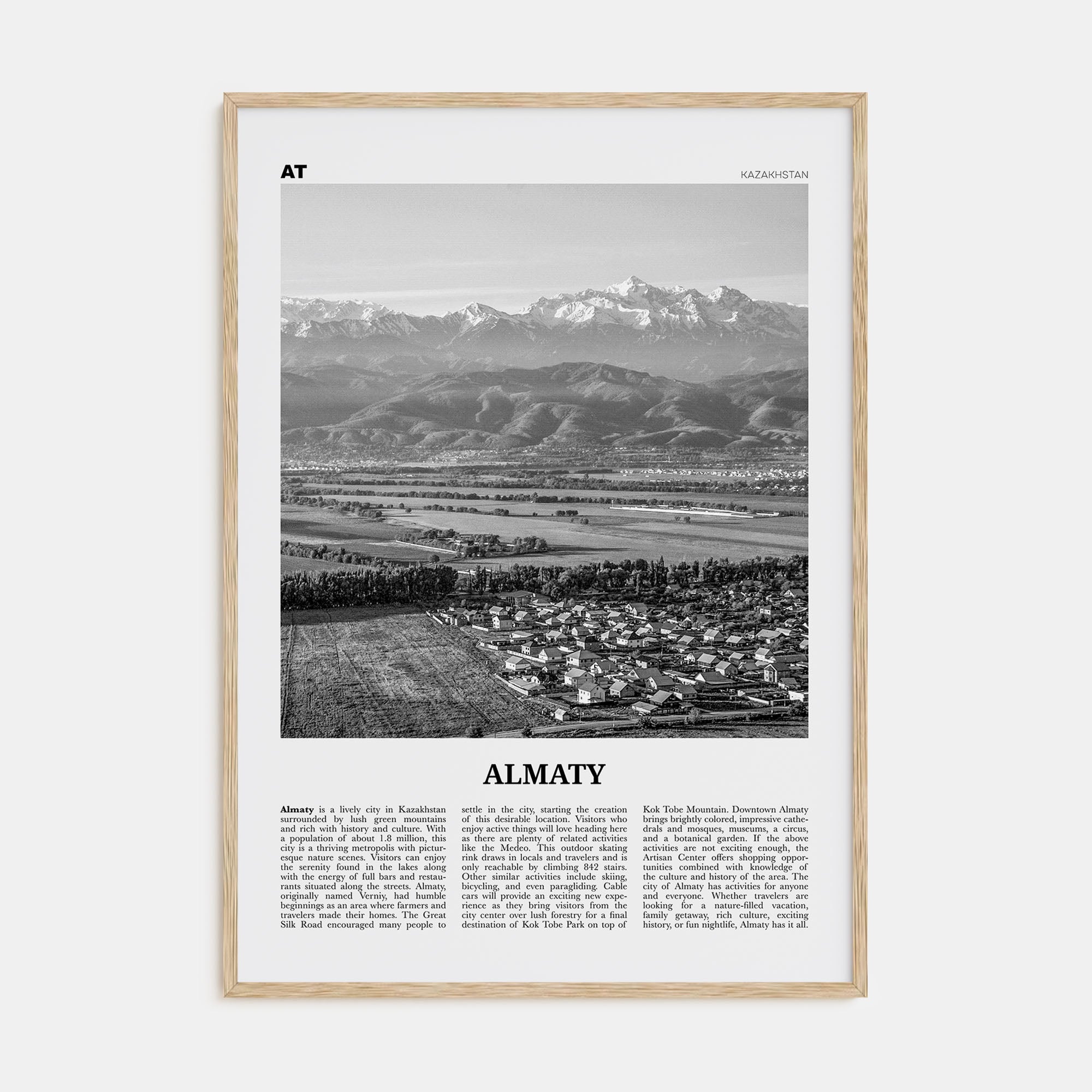 Almaty Travel B&W Poster