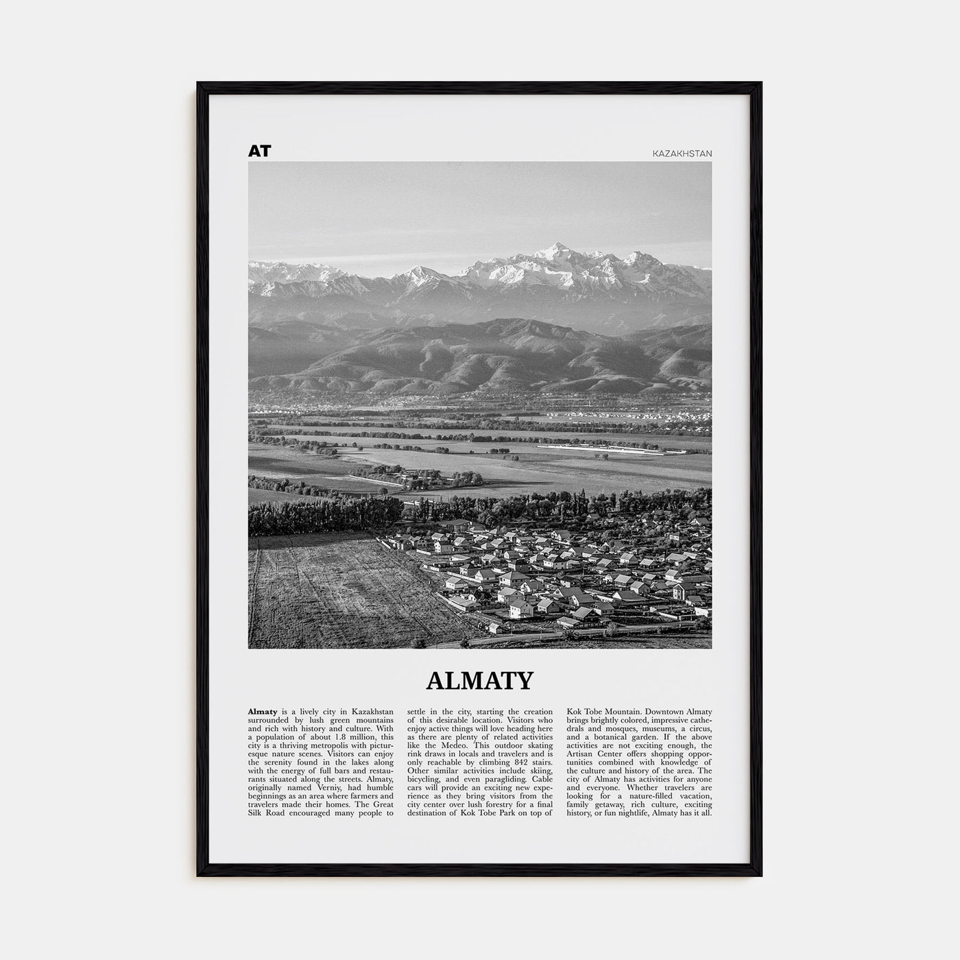 Almaty Travel B&W Poster