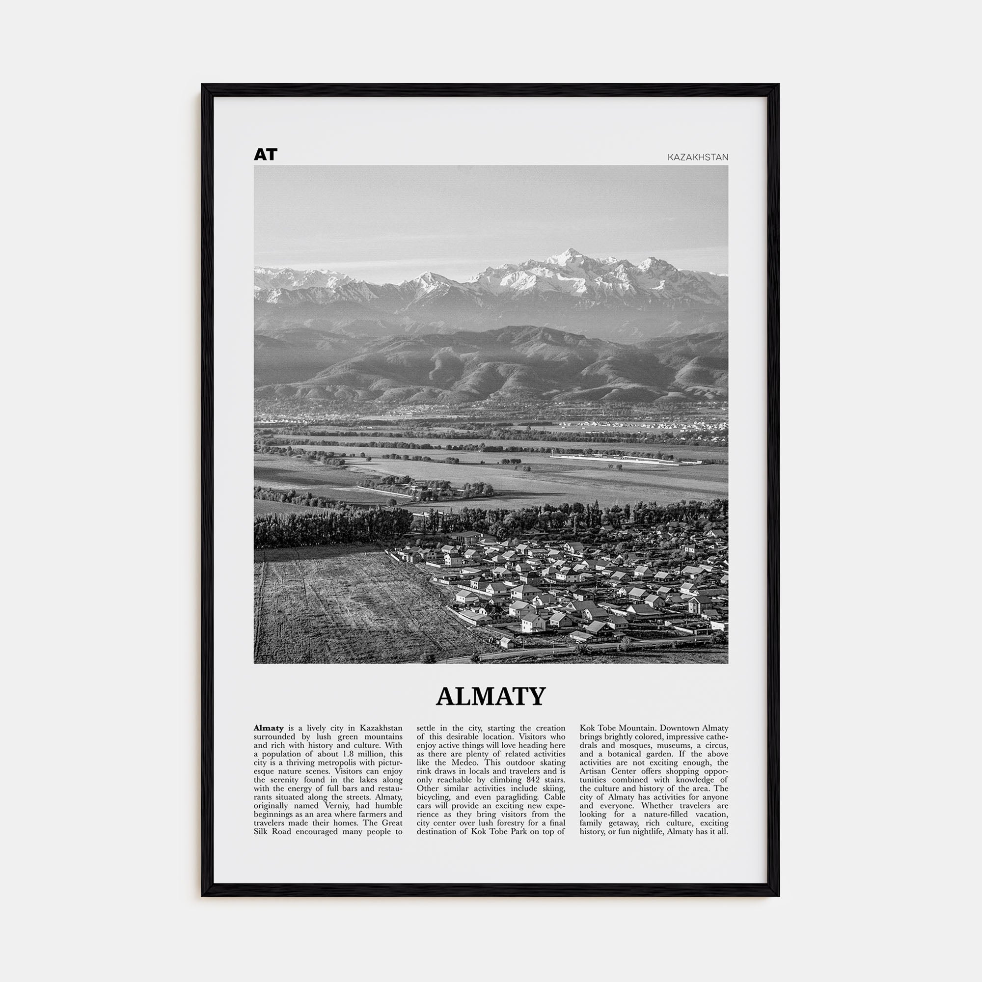 Almaty Travel B&W Poster