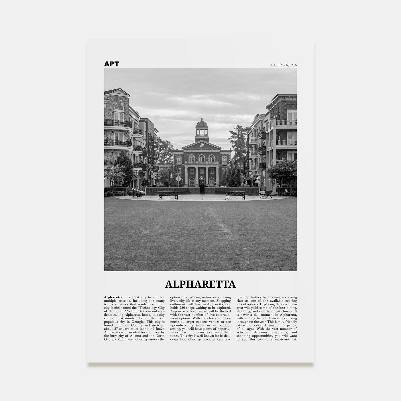 Alpharetta Travel B&W Poster