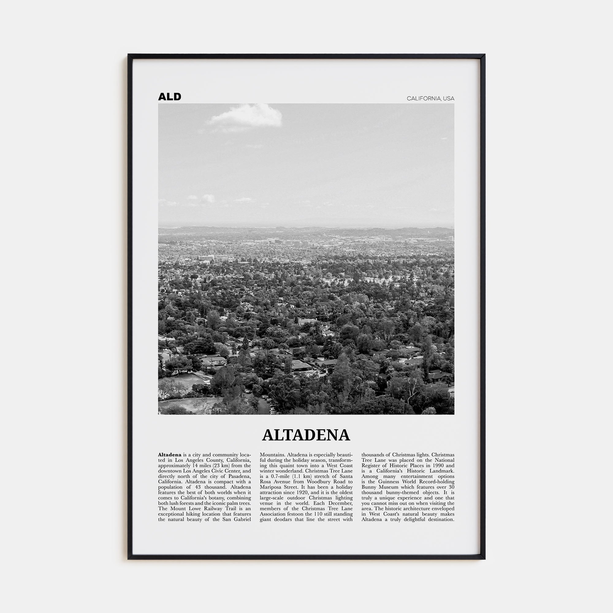 Altadena Travel B&W Poster