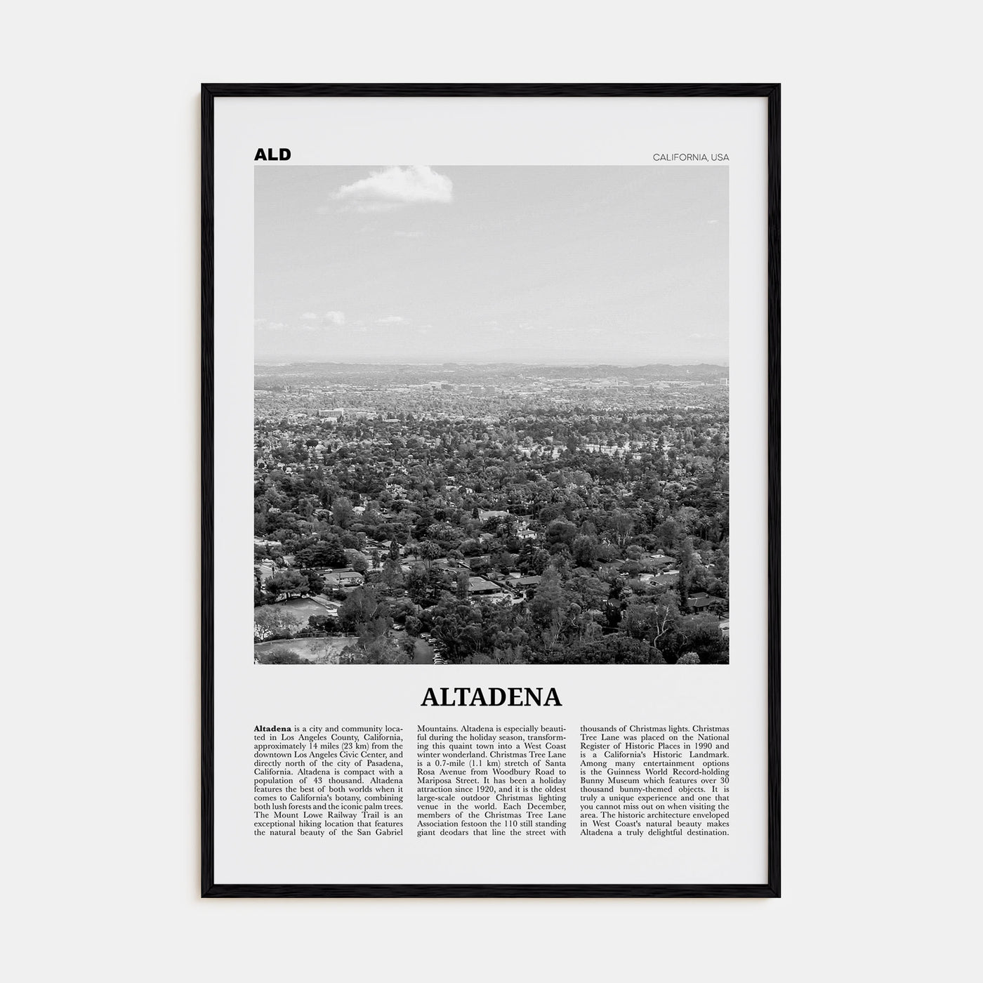 Altadena Travel B&W Poster