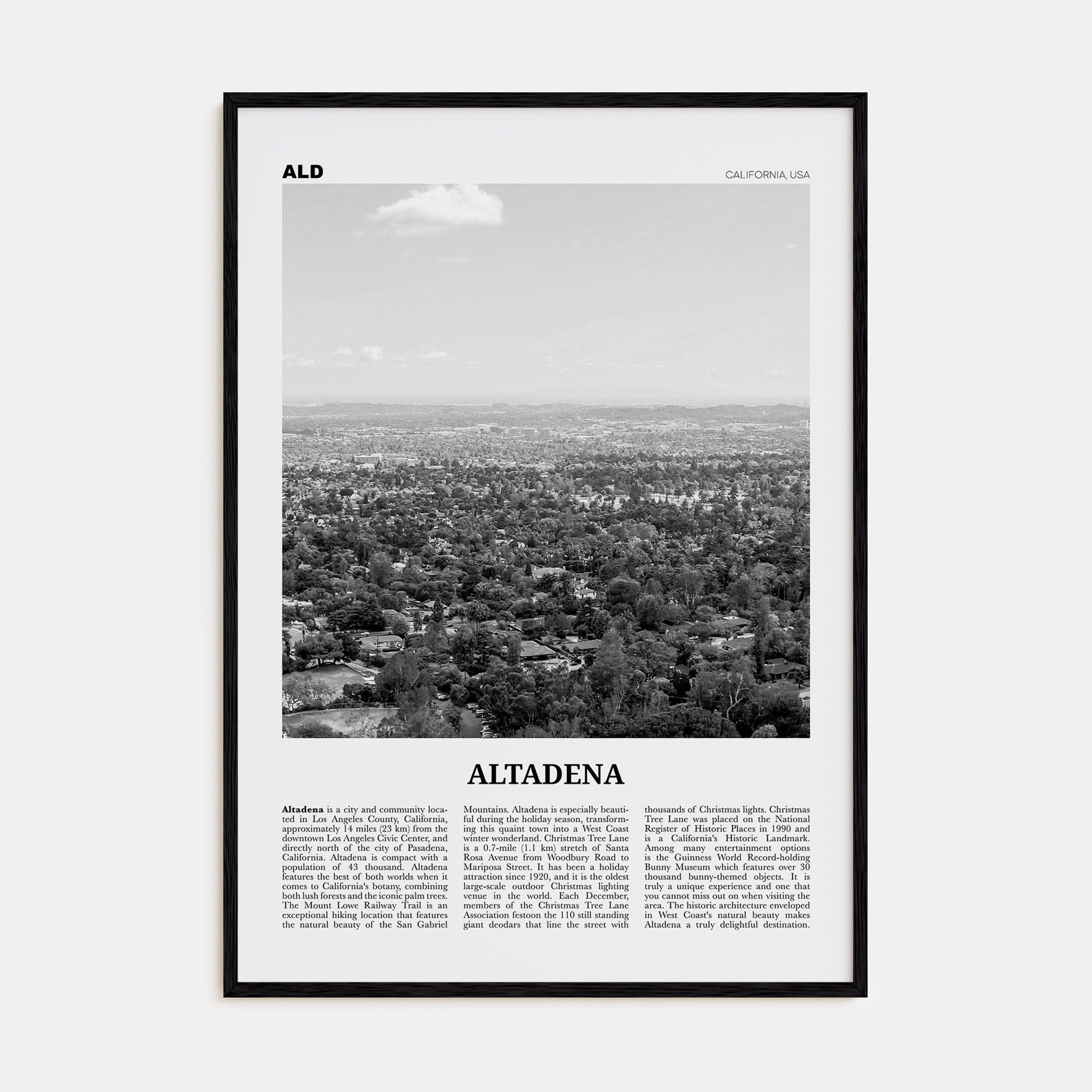 Altadena Travel B&W Poster