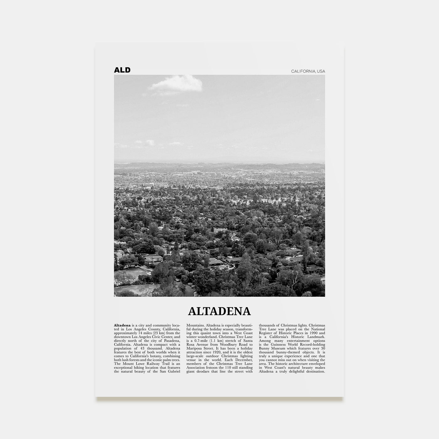 Altadena Travel B&W Poster