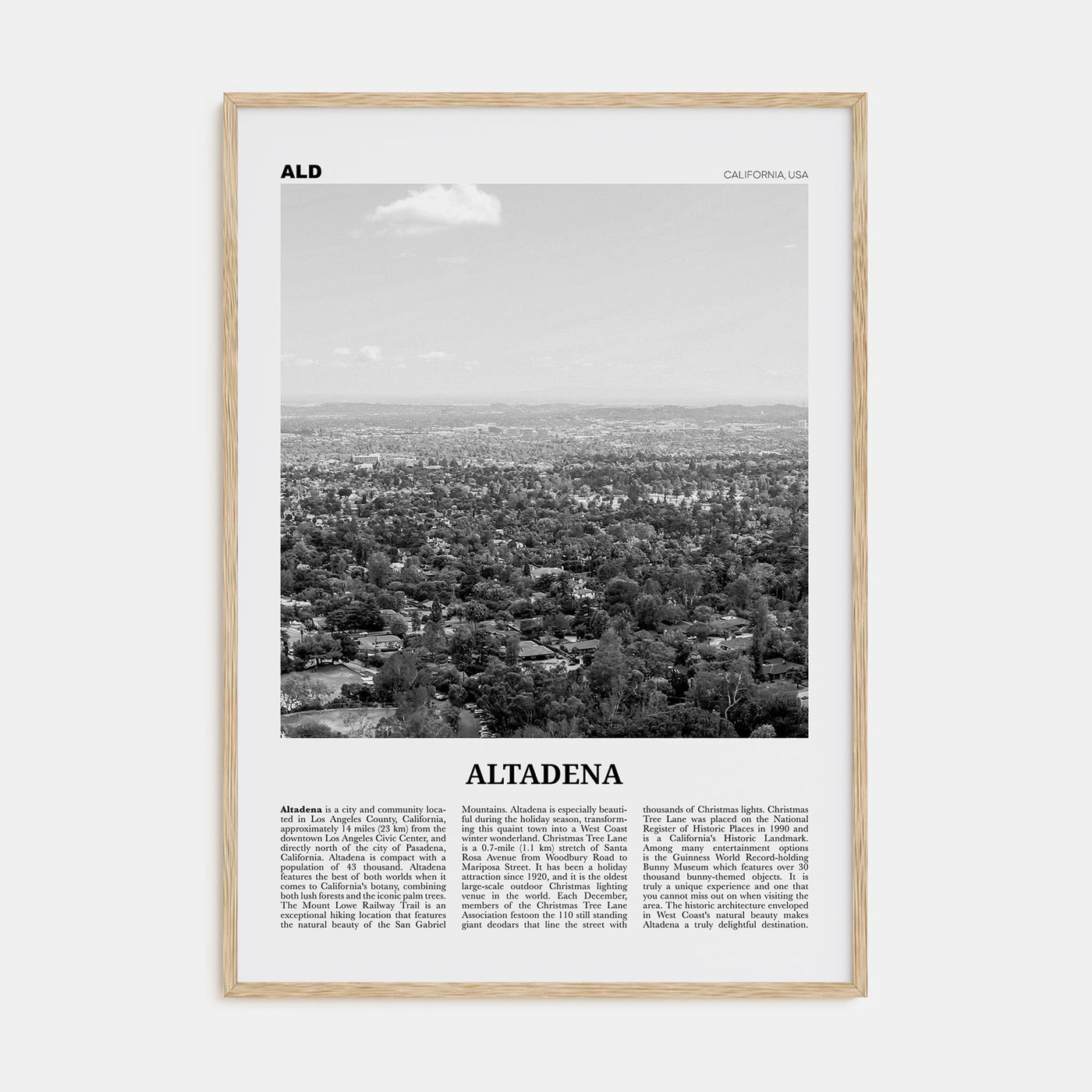 Altadena Travel B&W Poster