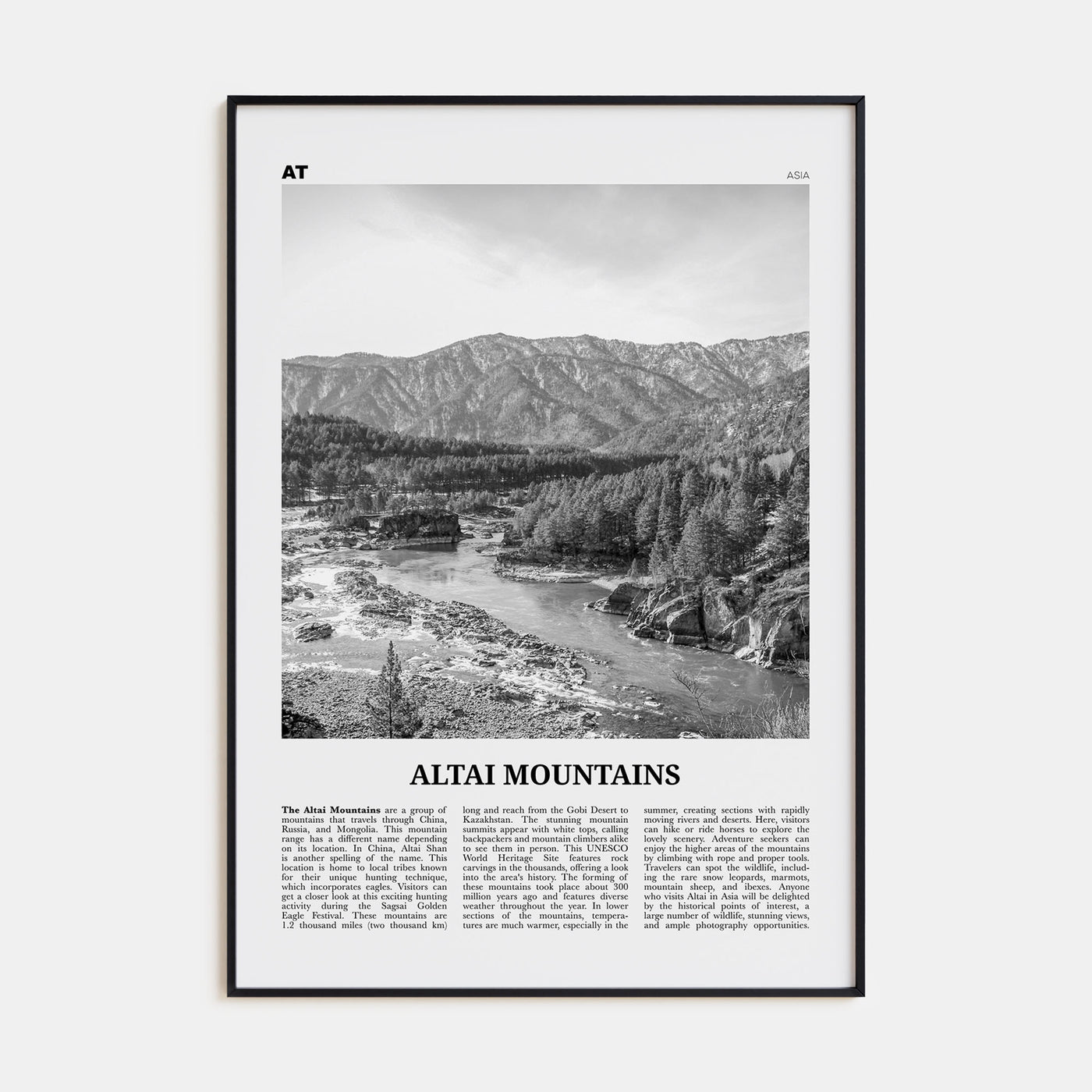 Altai Mountains Travel B&W Poster