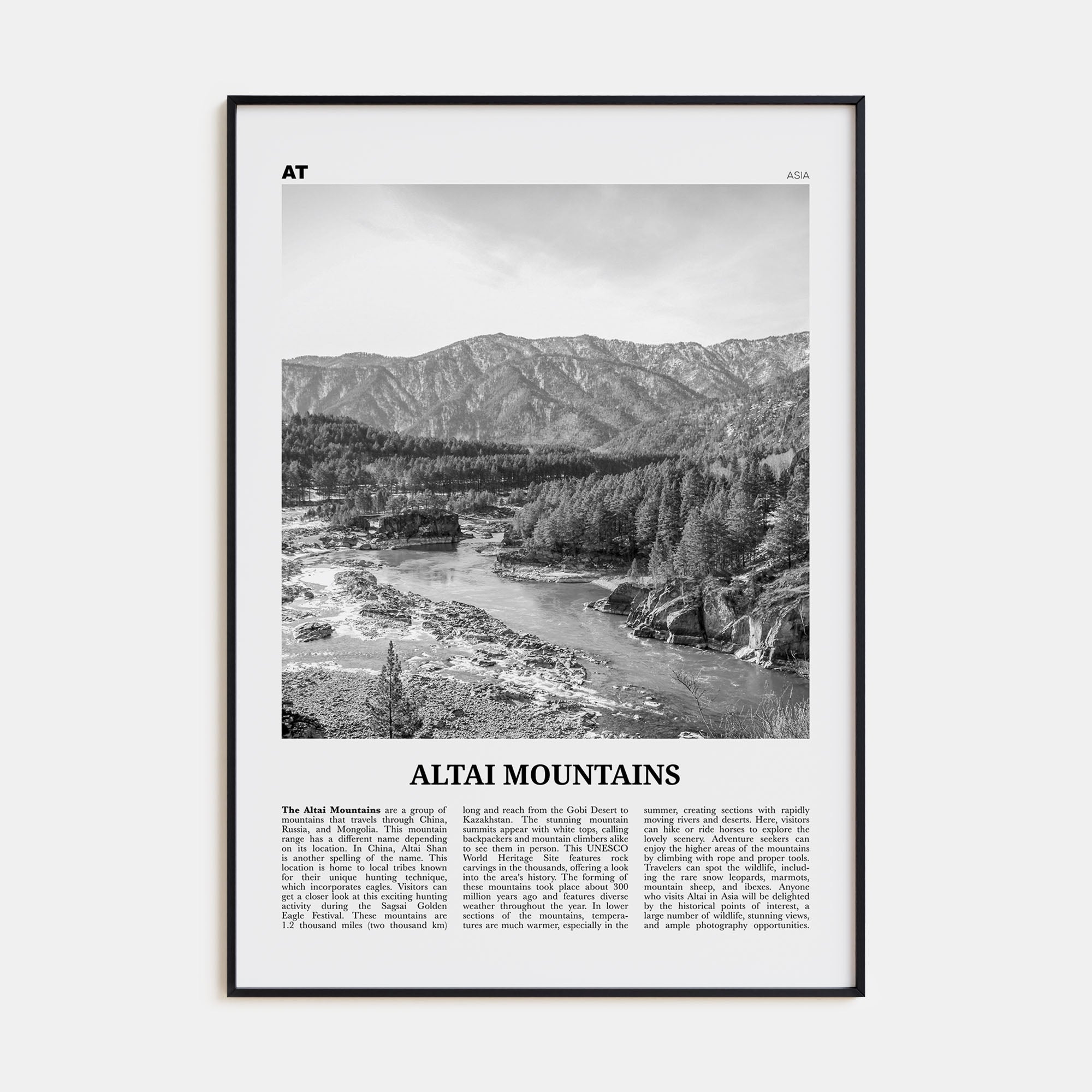 Altai Mountains Travel B&W Poster