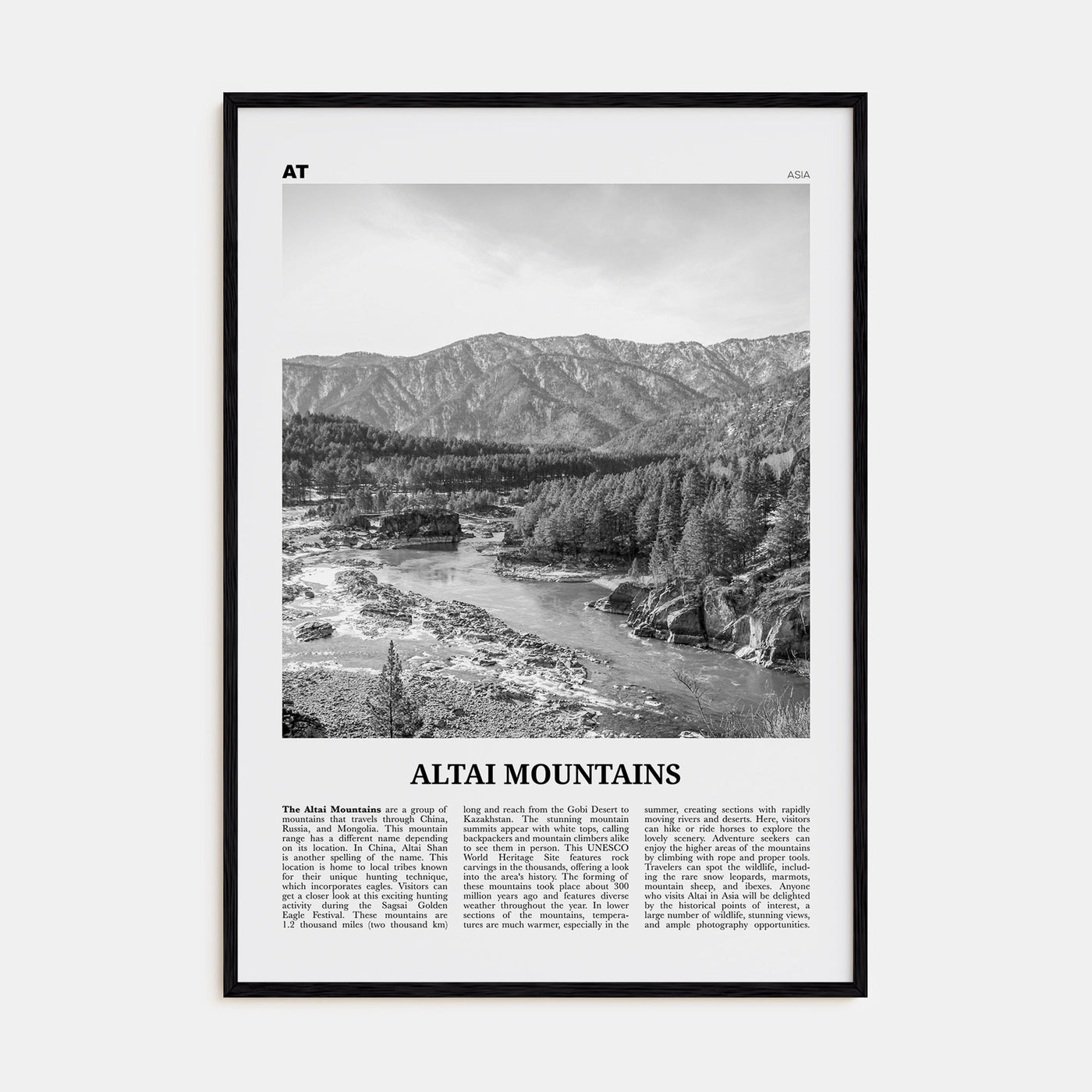 Altai Mountains Travel B&W Poster