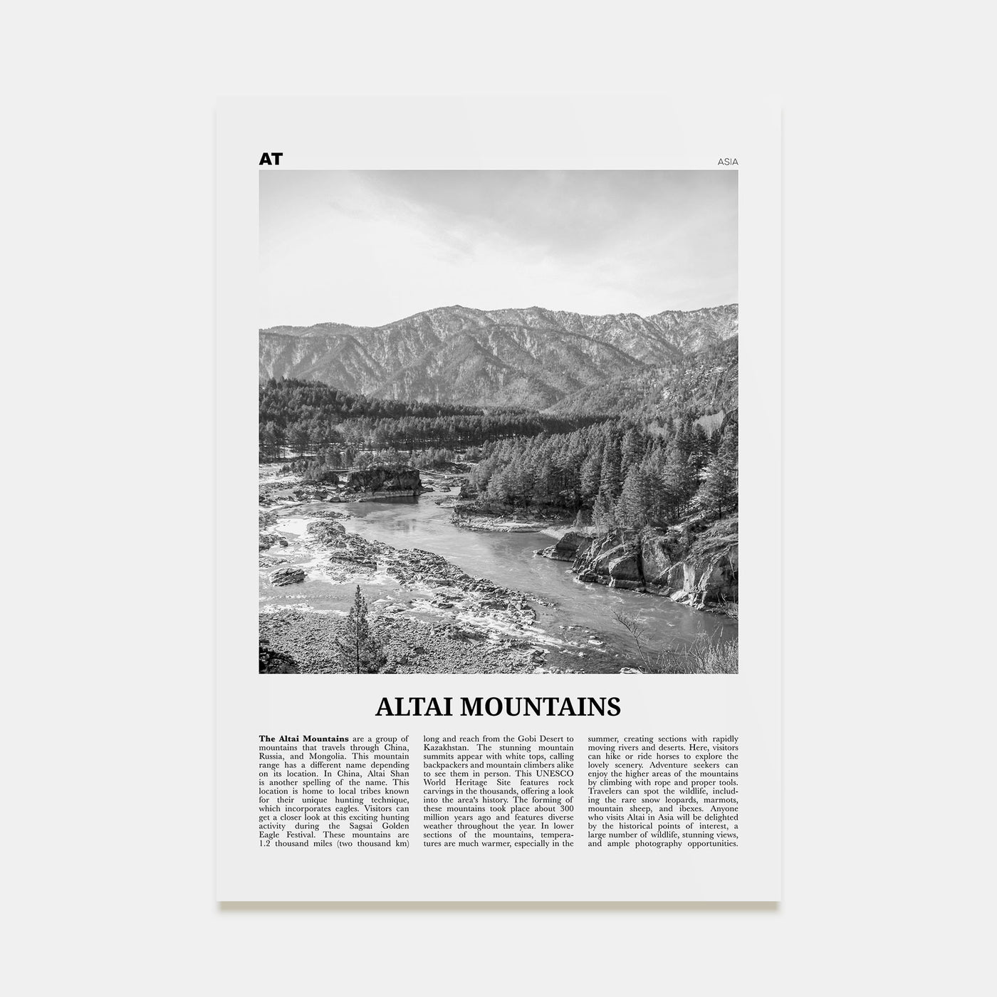 Altai Mountains Travel B&W Poster