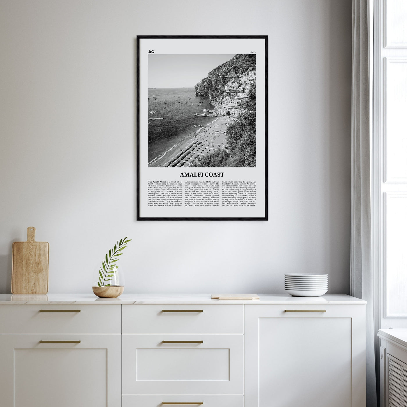 Amalfi Coast Travel B&W Poster