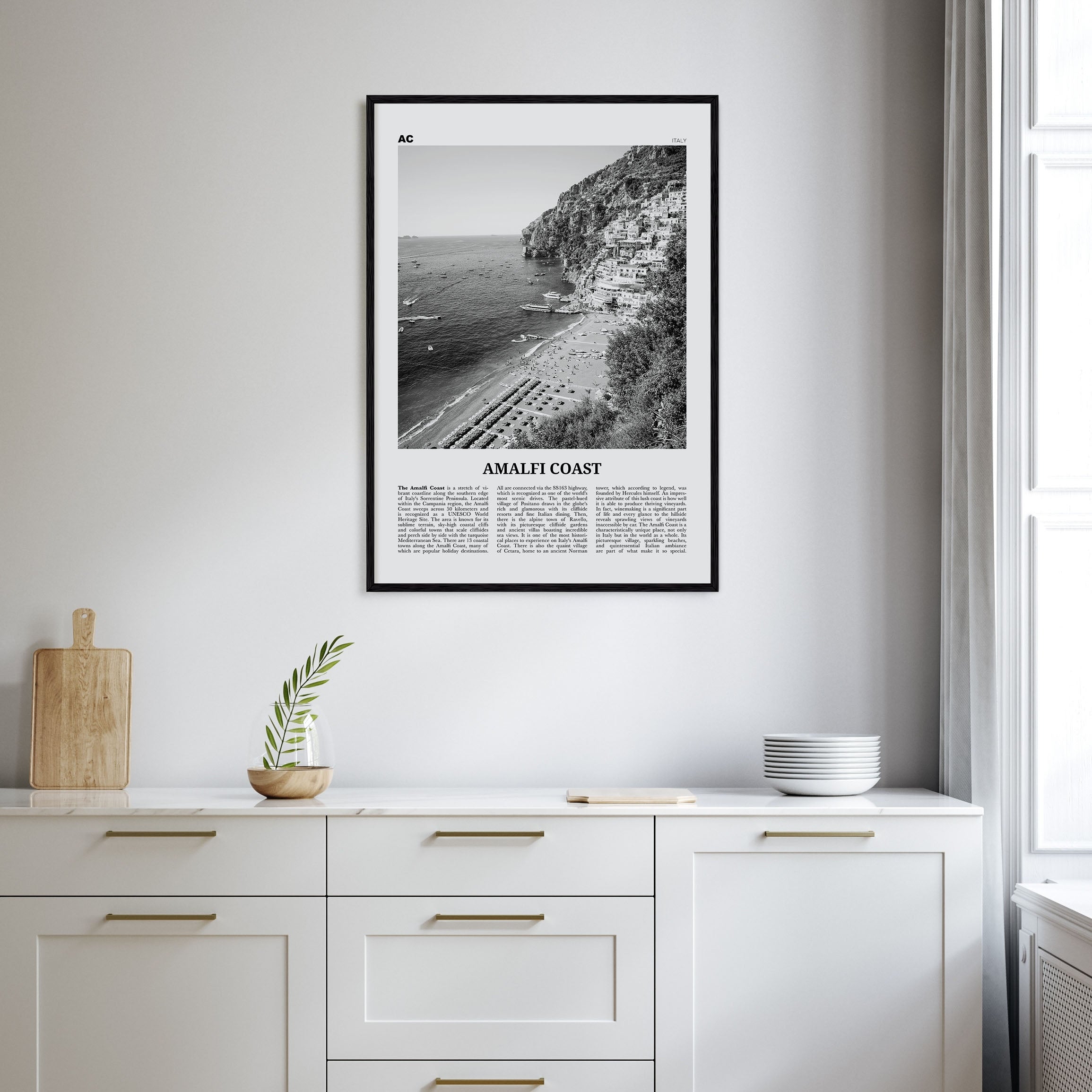 Amalfi Coast Travel B&W Poster
