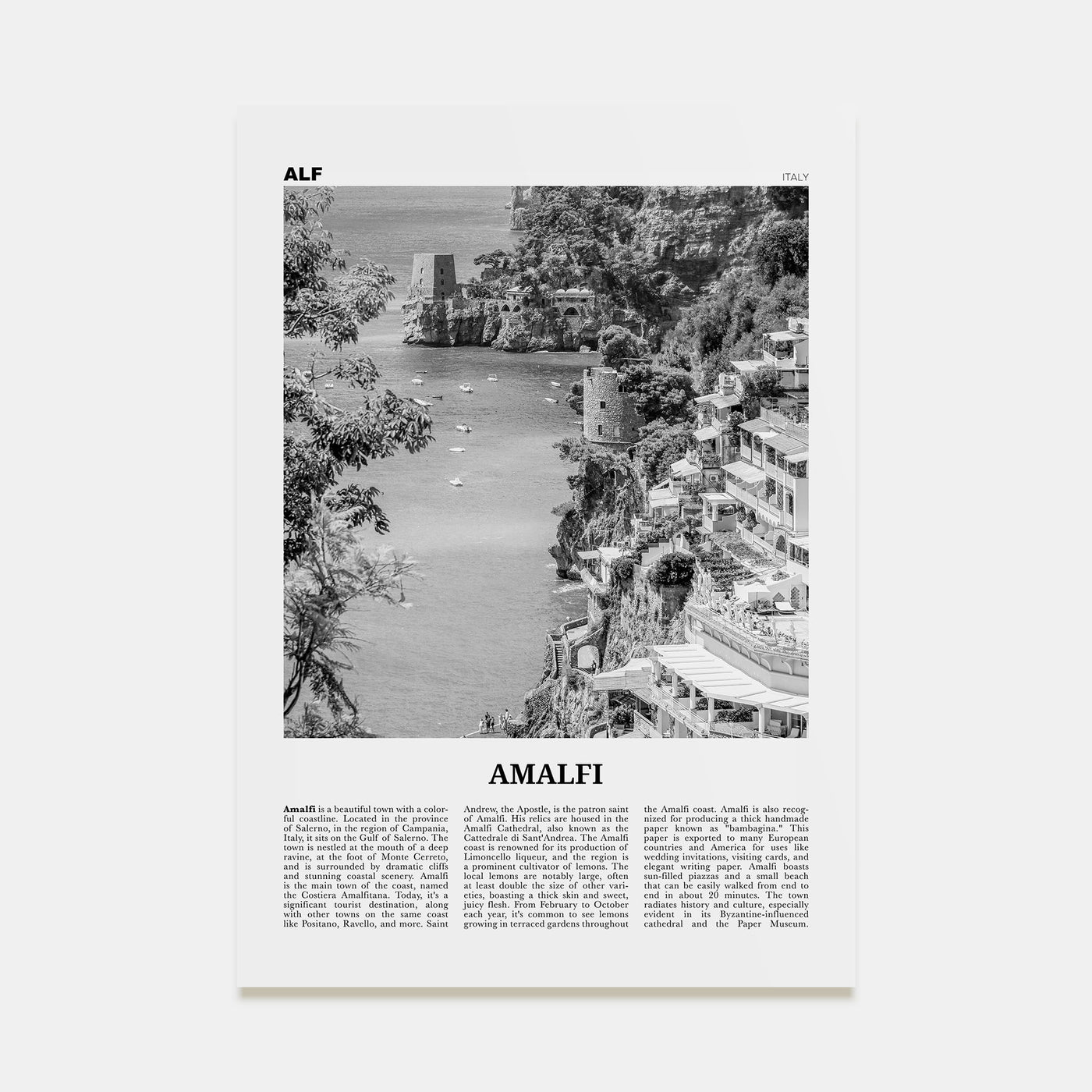 Amalfi Travel B&W No 2 Poster