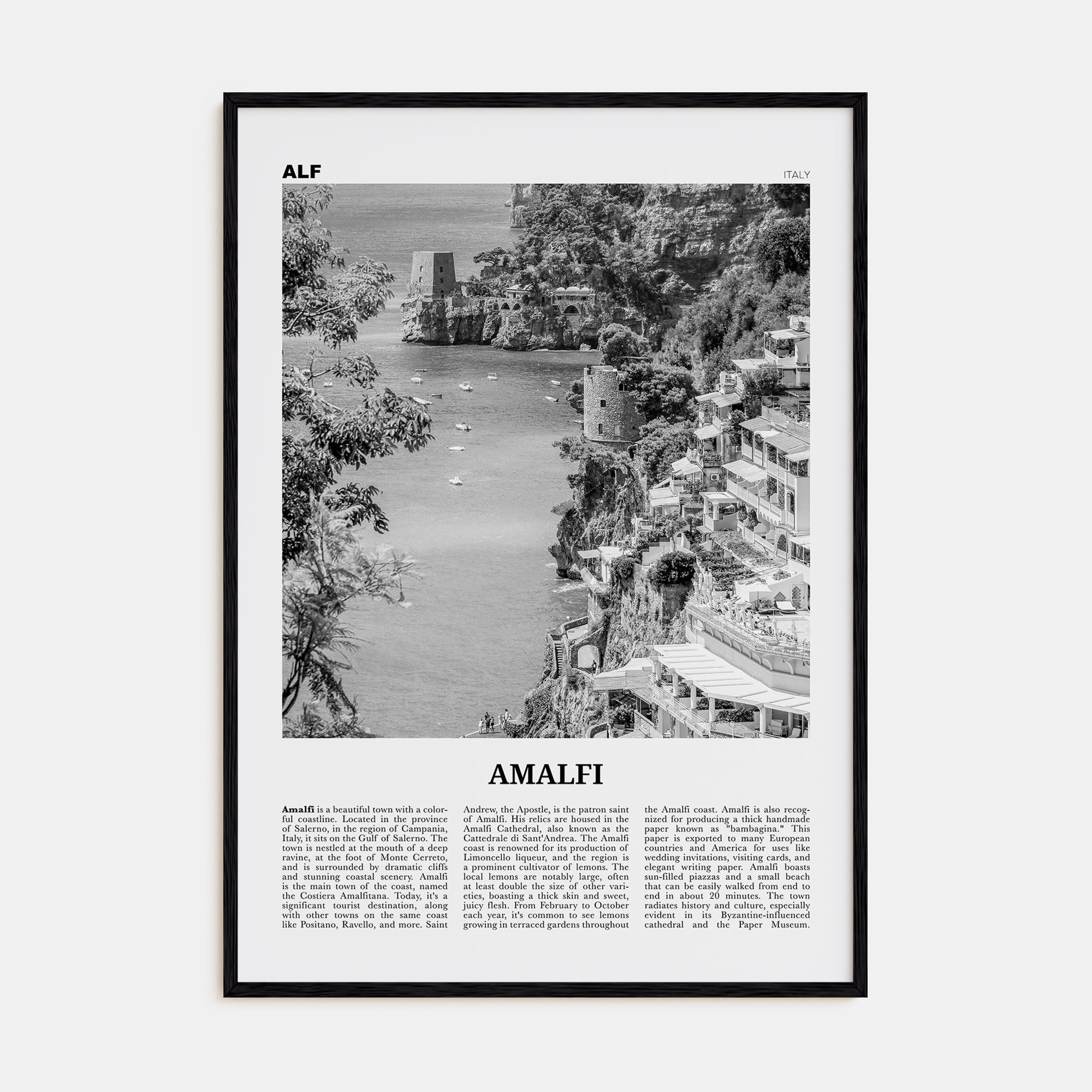 Amalfi Travel B&W No 2 Poster