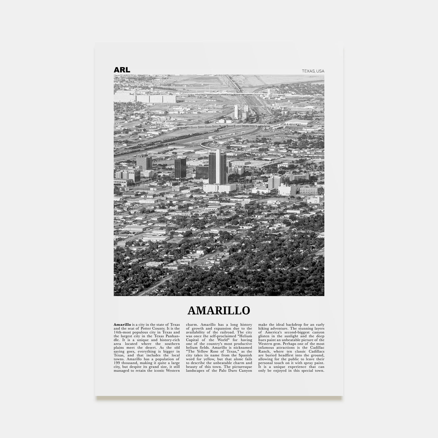 Amarillo Travel B&W Poster