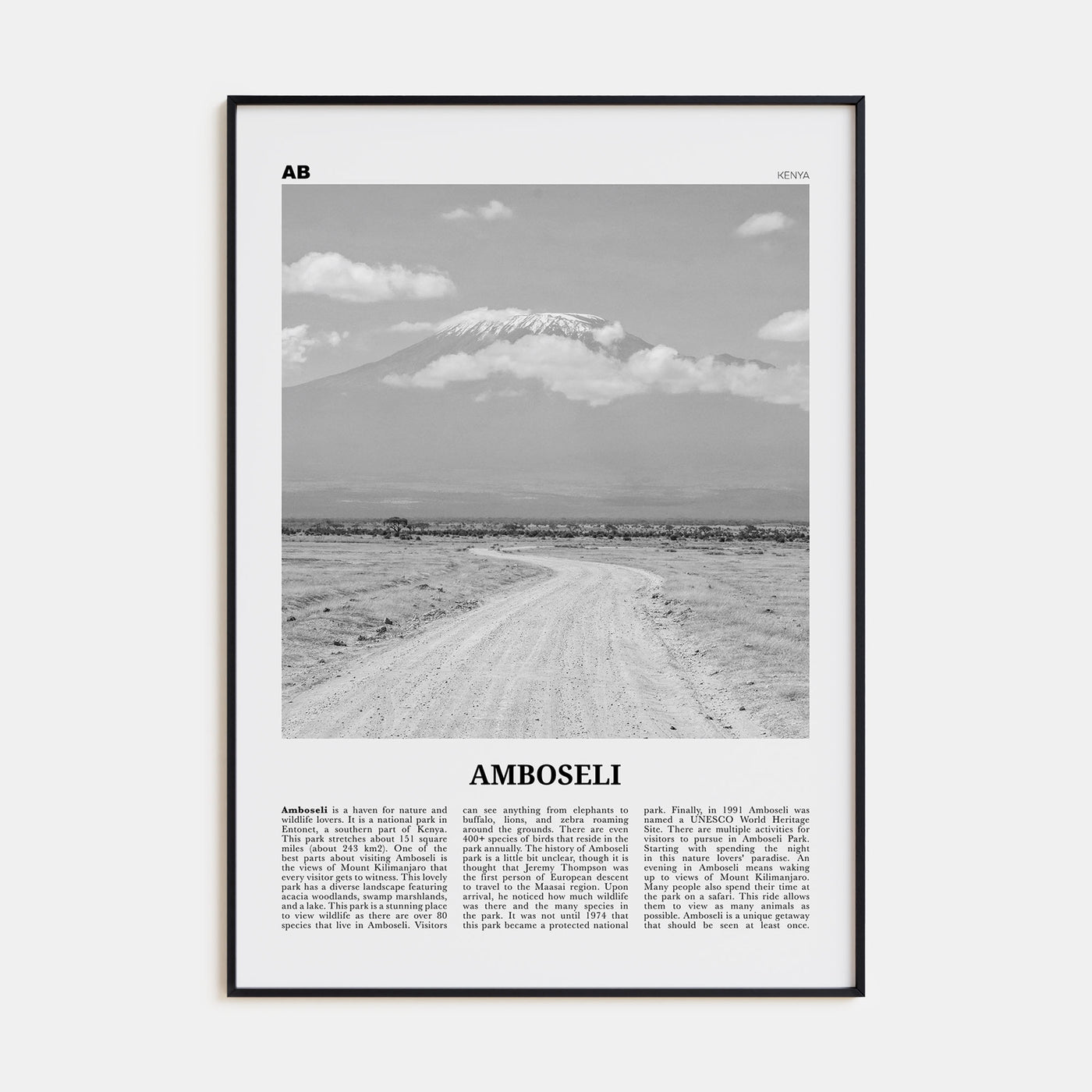 Amboseli Travel B&W Poster