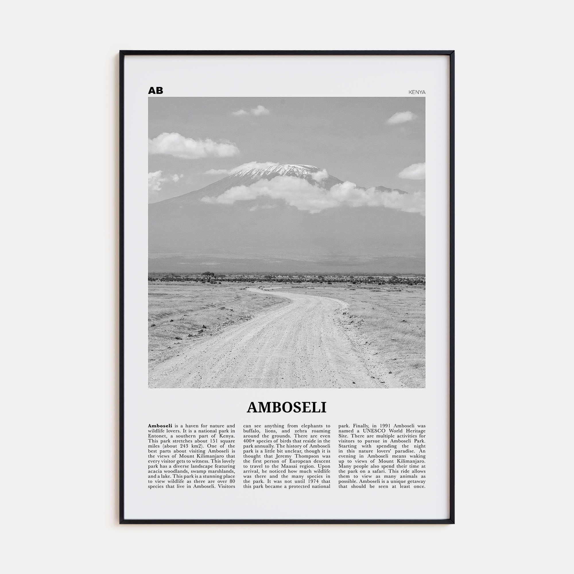 Amboseli Travel B&W Poster