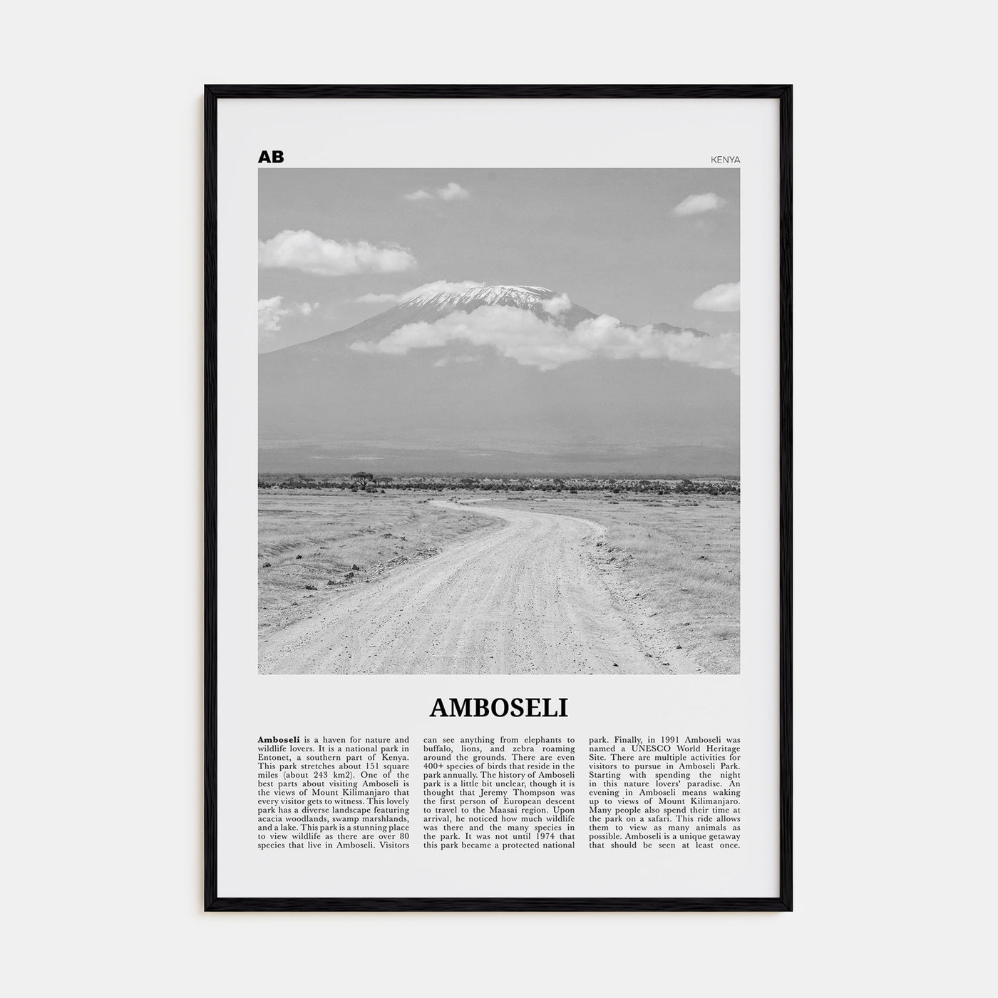 Amboseli Travel B&W Poster