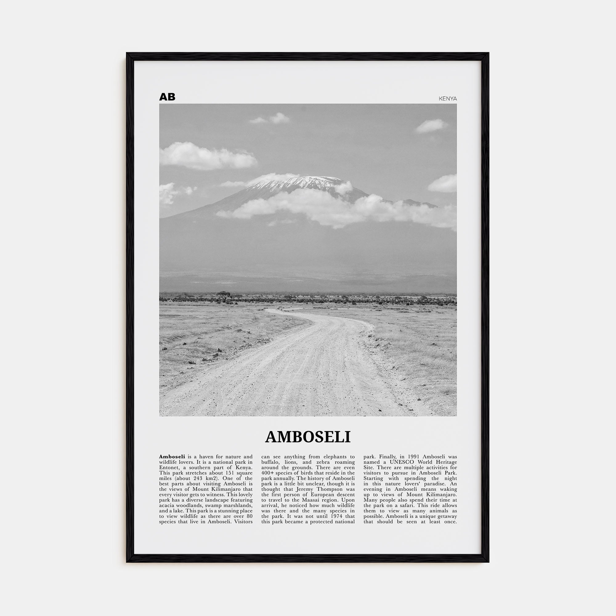 Amboseli Travel B&W Poster