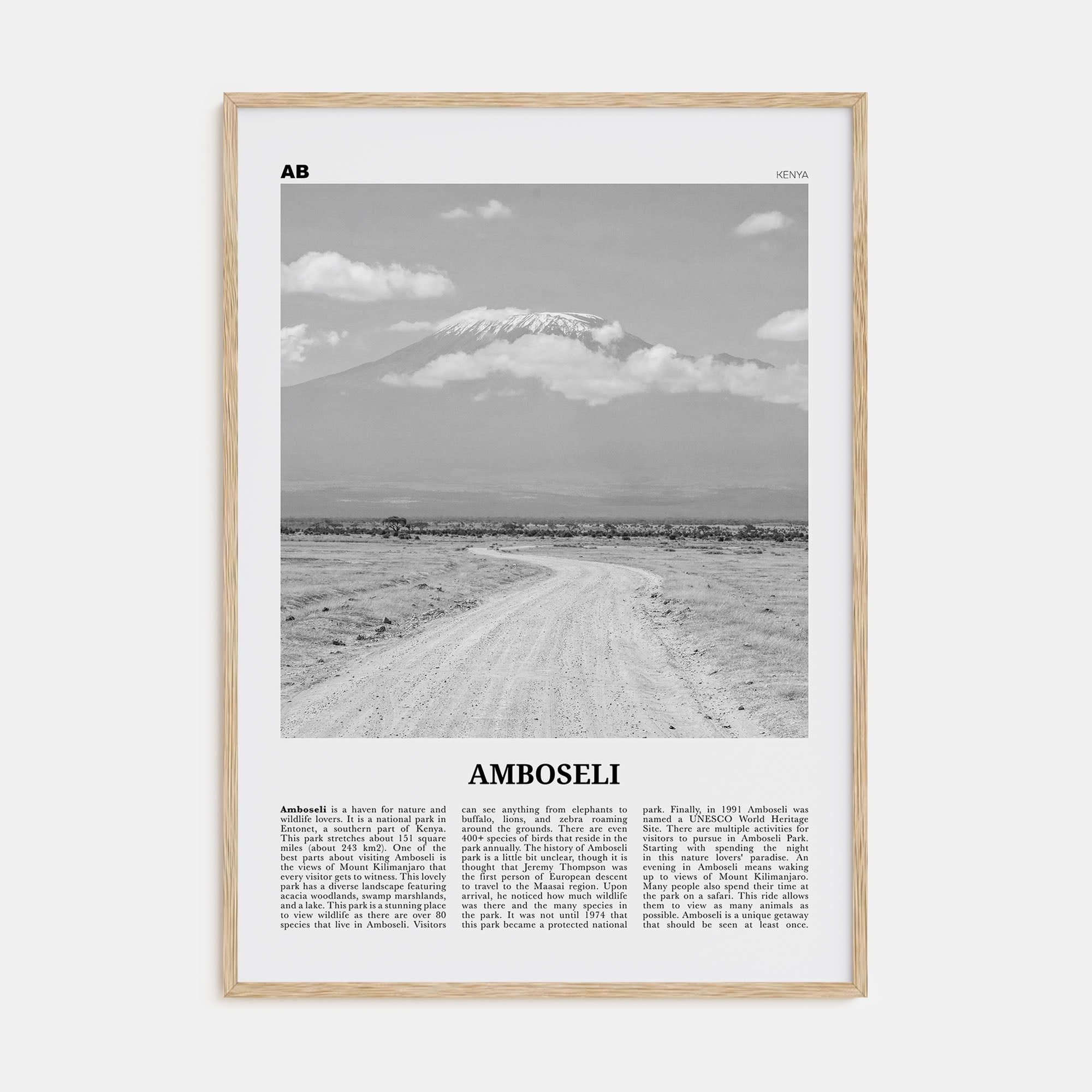 Amboseli Travel B&W Poster