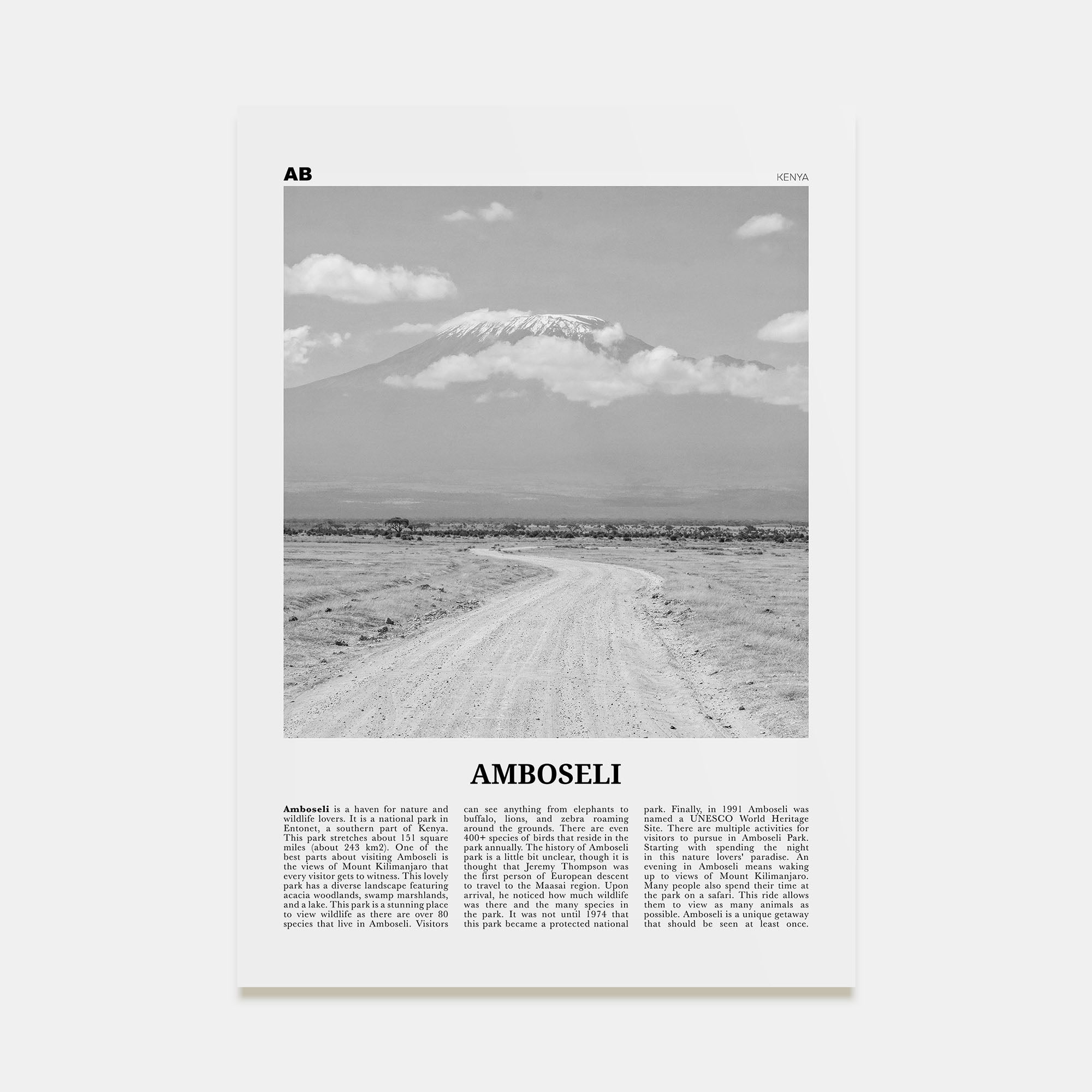 Amboseli Travel B&W Poster