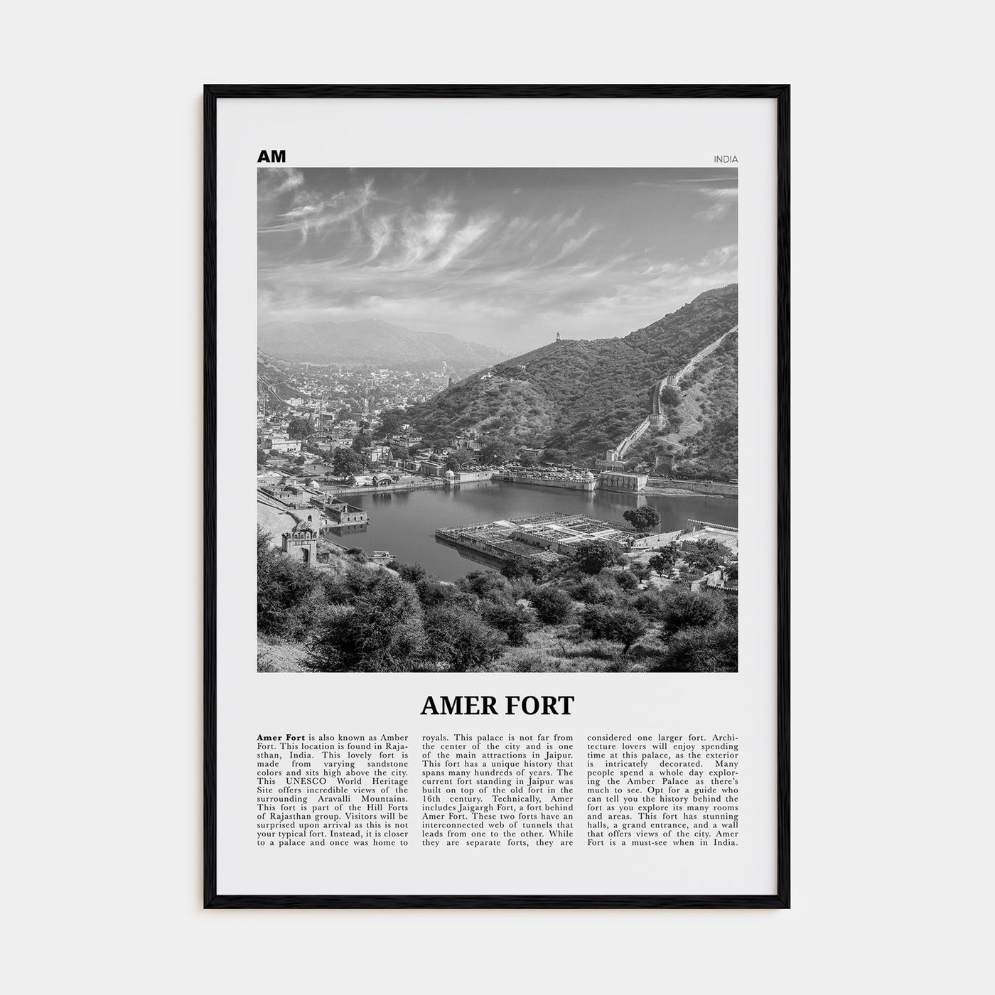 Amer Fort Travel B&W Poster