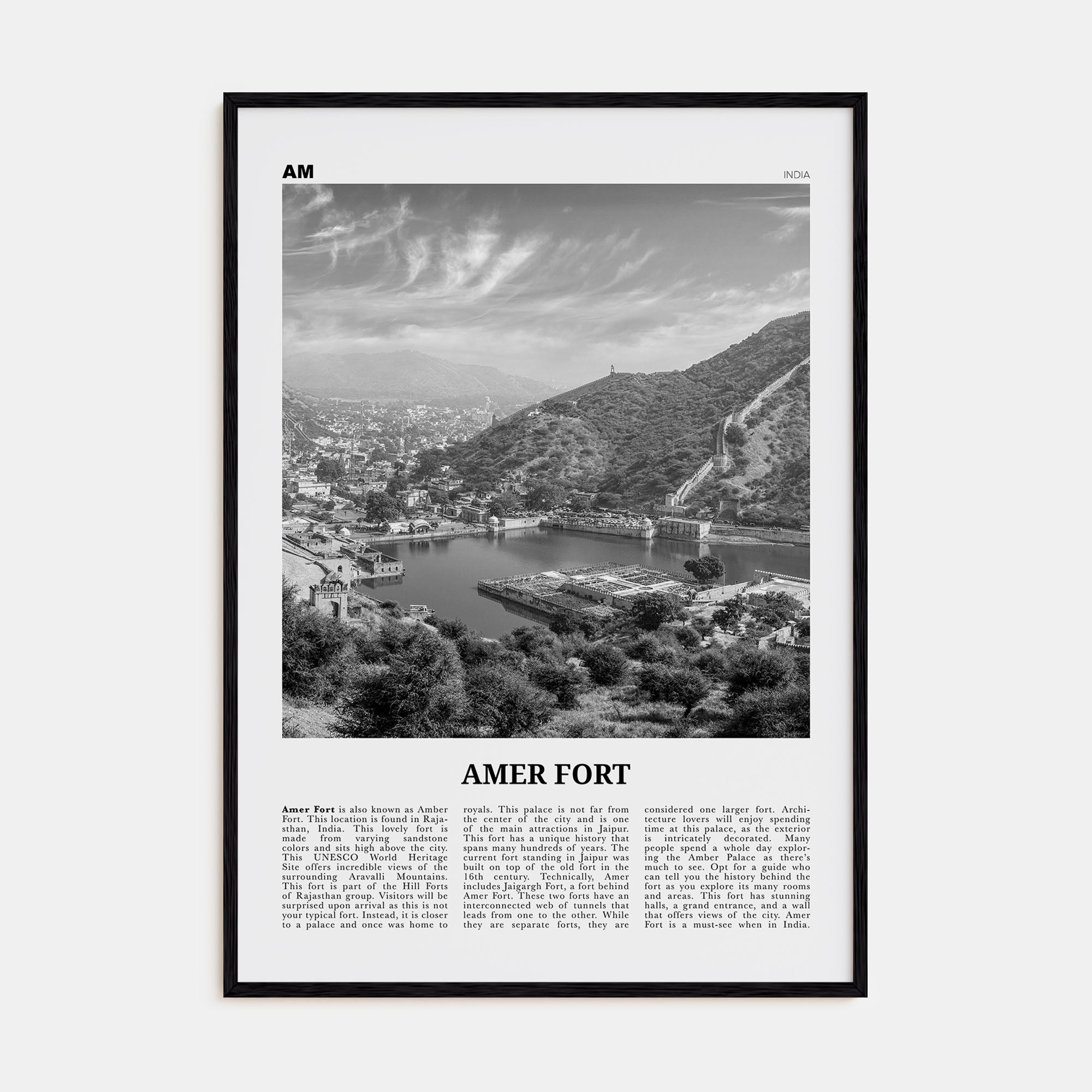Amer Fort Travel B&W Poster