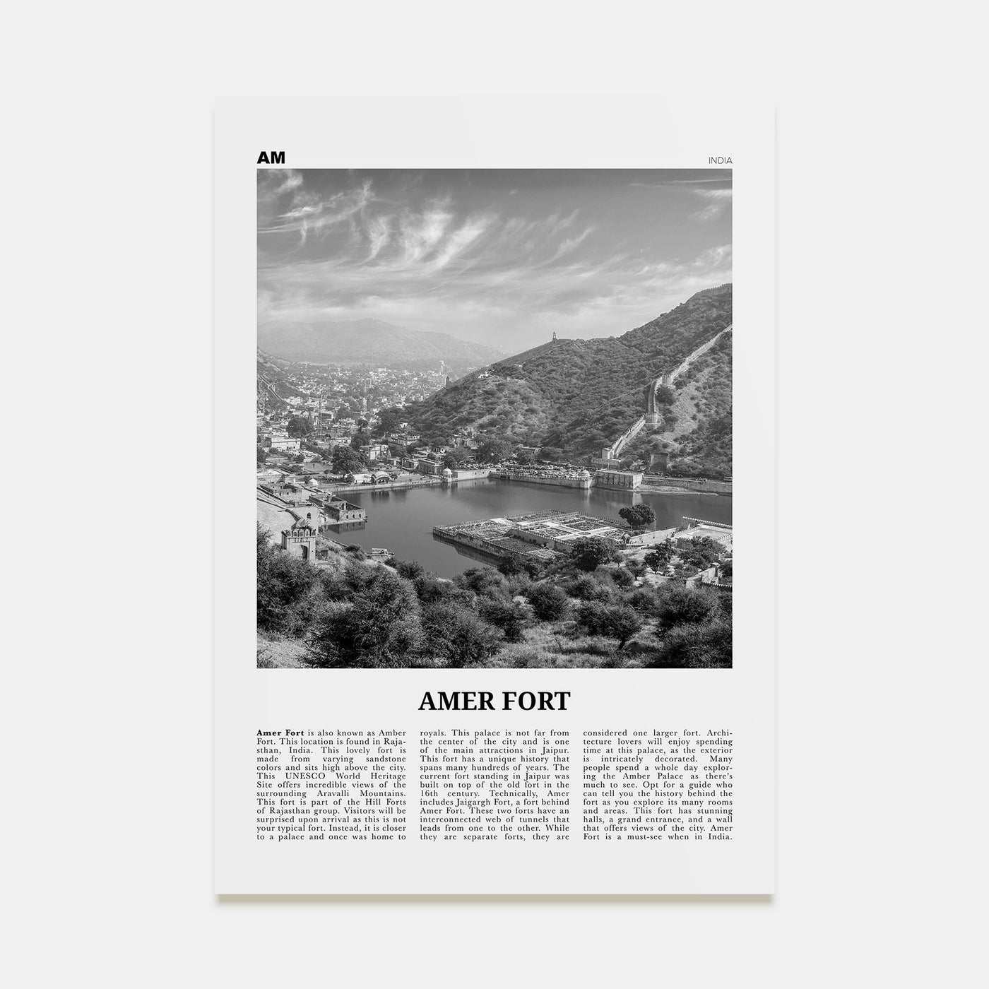 Amer Fort Travel B&W Poster