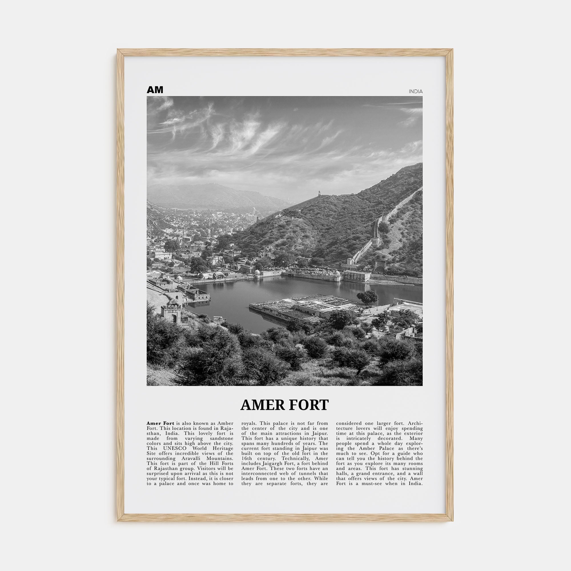 Amer Fort Travel B&W Poster