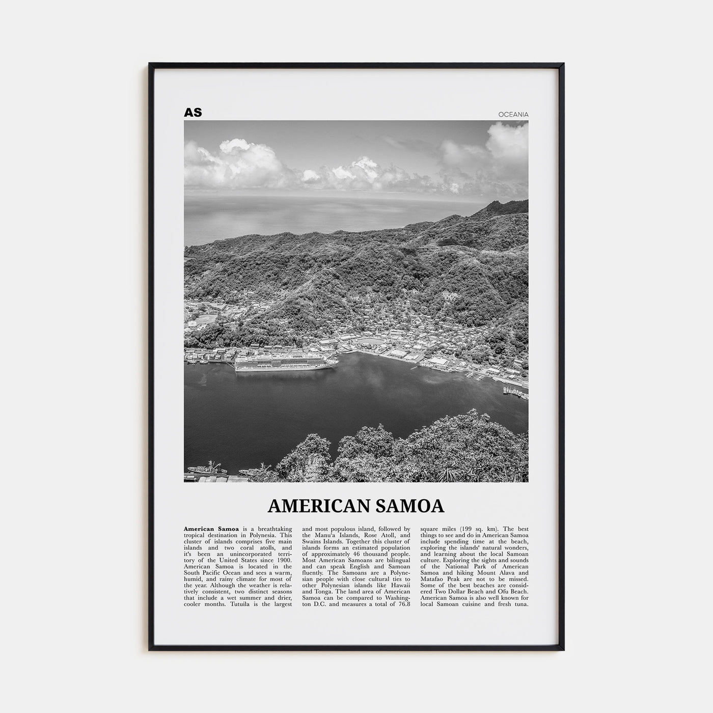 American Samoa Travel B&W Poster